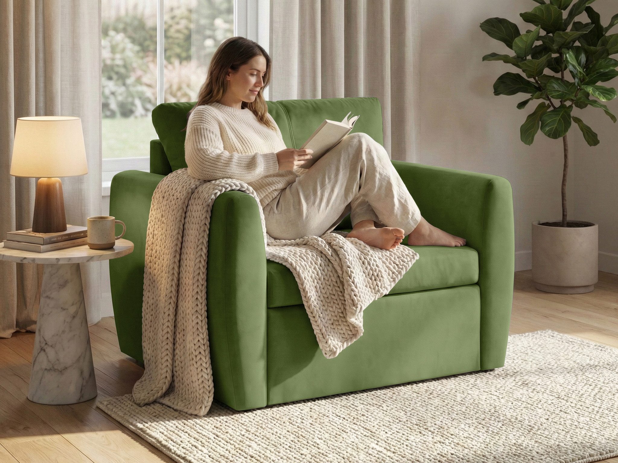 Beautysofa Relaxsessel KAMEL mit Schlaffunktion und Bettkasten (freistehend, kompakter Schlafsessel für Wohnzimmer & Gästezimmer, Velours TRINITY), Schlafsessel ausklappbar, moderner Sessel mit Liegefläche 188x82 cm