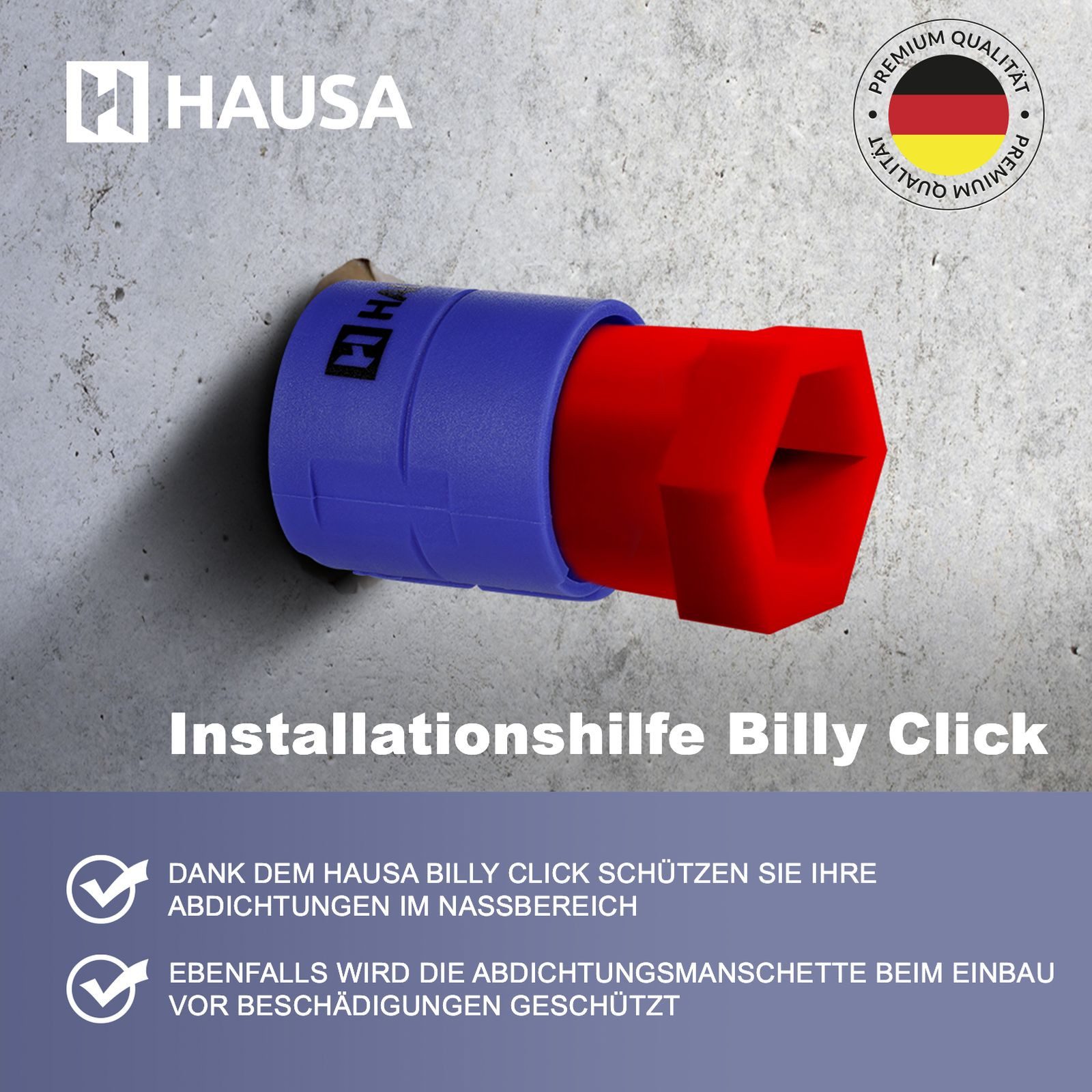 Hausa Bodenfliese Billy Click, Installationshilfe, blau, praktische Montagehilfe für den sicheren Einbau von Dichtmanschetten, einfache Anwendung, effiziente Ergebnisse, robust und langlebig