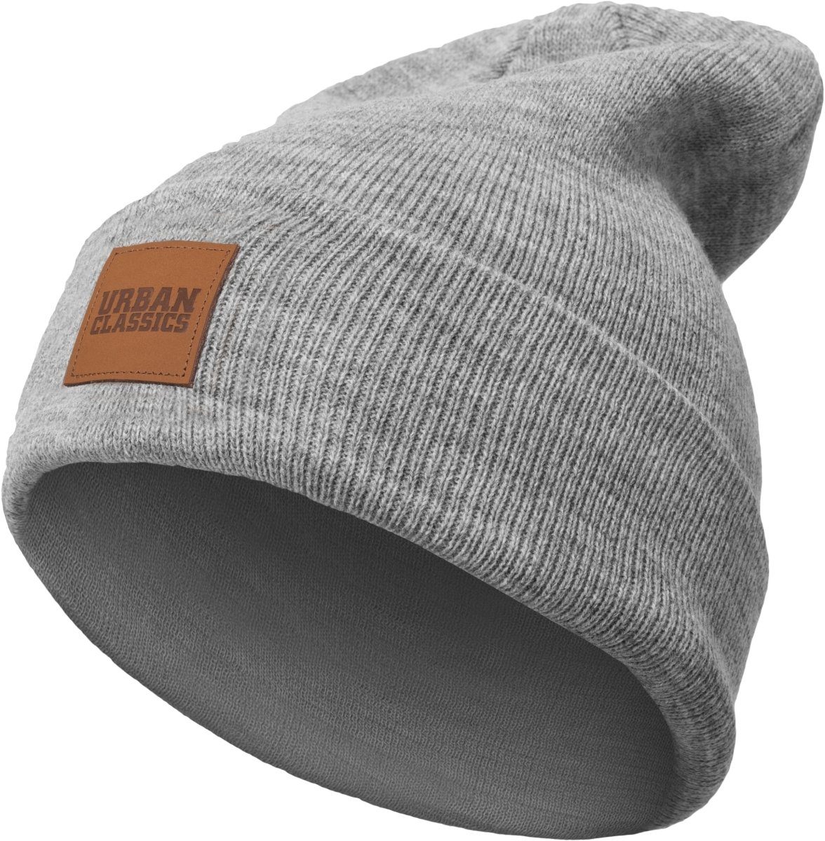 grey Beanie (1-St) Synthetic Long URBAN Leatherpatch CLASSICS Unisex Beanie