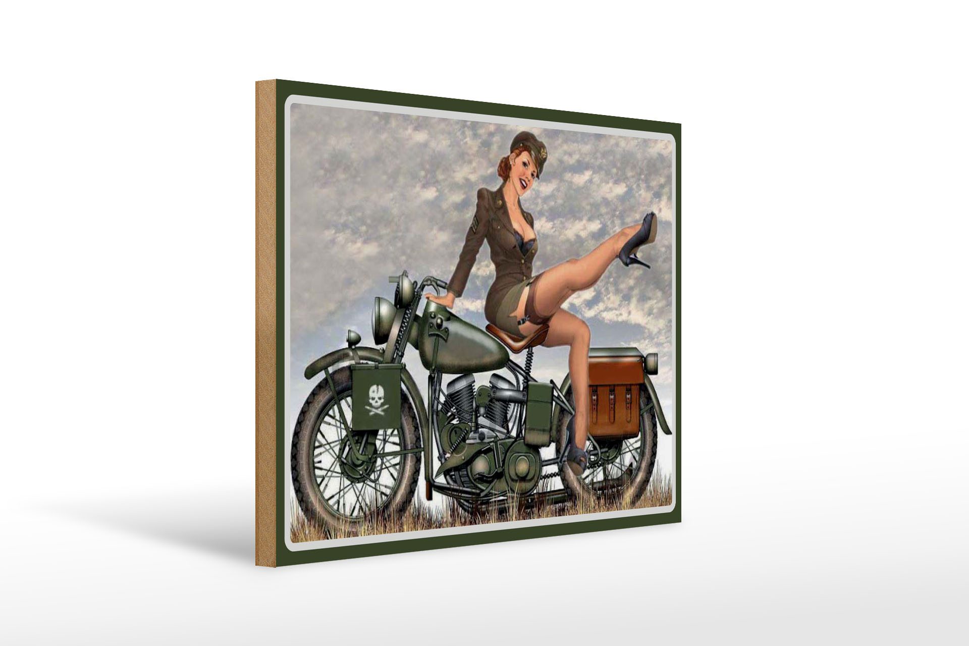 Femer GmbH Holzbild Motorrad 30x40 cm Frau auf Motorrad, (1 St), Glatte Holzfaserplatte (MDF), vorn beschichtet