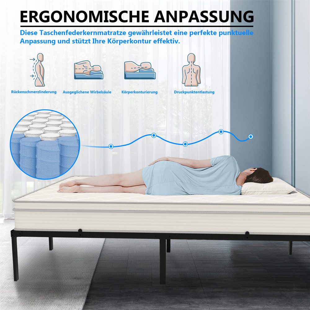 Taschenfederkernmatratze Taschenfederkernmatratze 90/140x200 cm, H4, Federkern Matratze, PFCTART, 25 cm hoch, (Set, Vakuumverpackt, mittelfest für Einzel- und Doppelbetten), Matratze: Gel-Schaum, Bewegungsisolierung, Öko Tex, glasfaserfrei