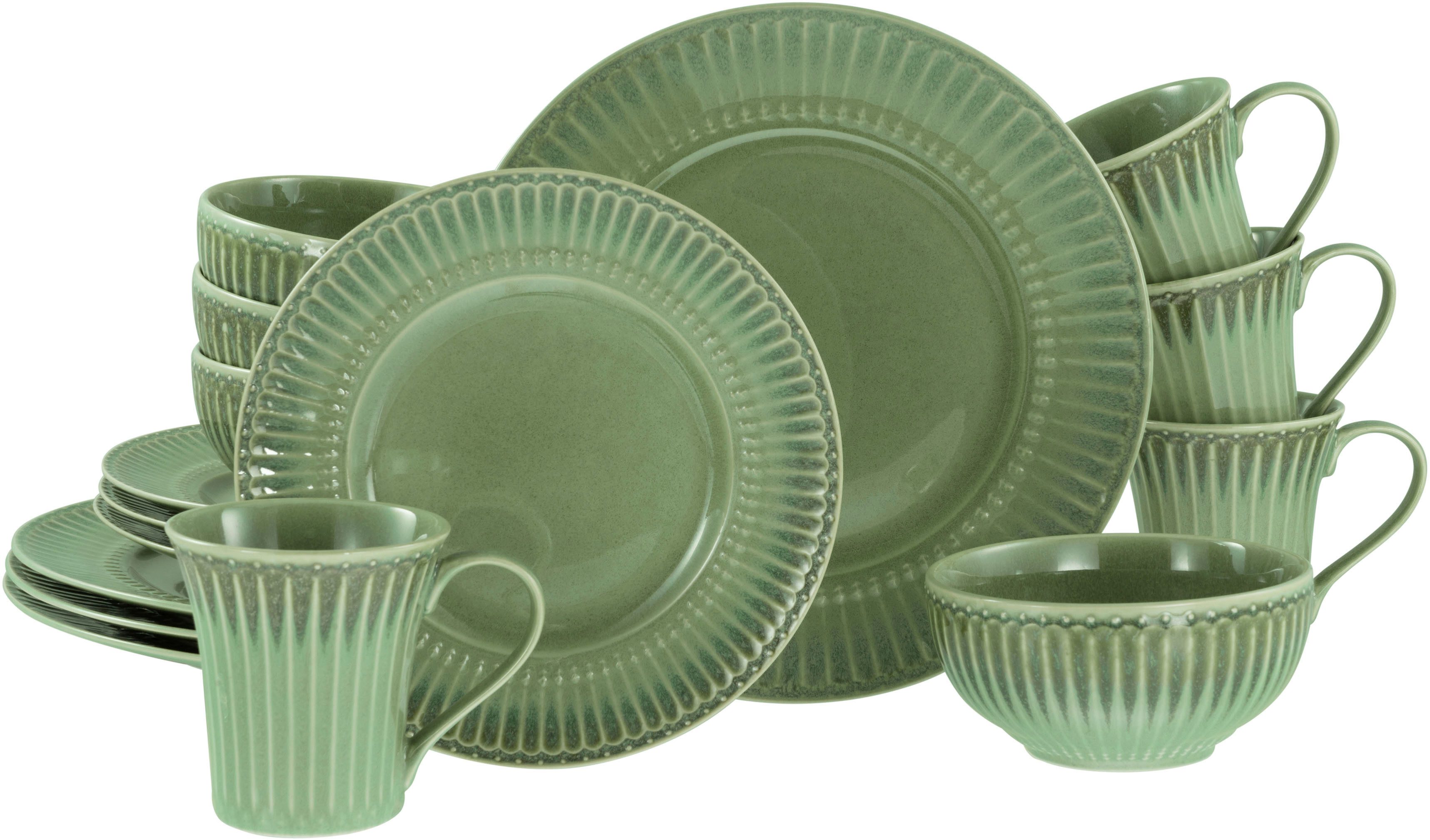creaTable Kombiservice Celadon, Service 16-tlg. (16-tlg), 4 Personen, Steinzeug, Elegantes Stabrelief, Farbverlauf