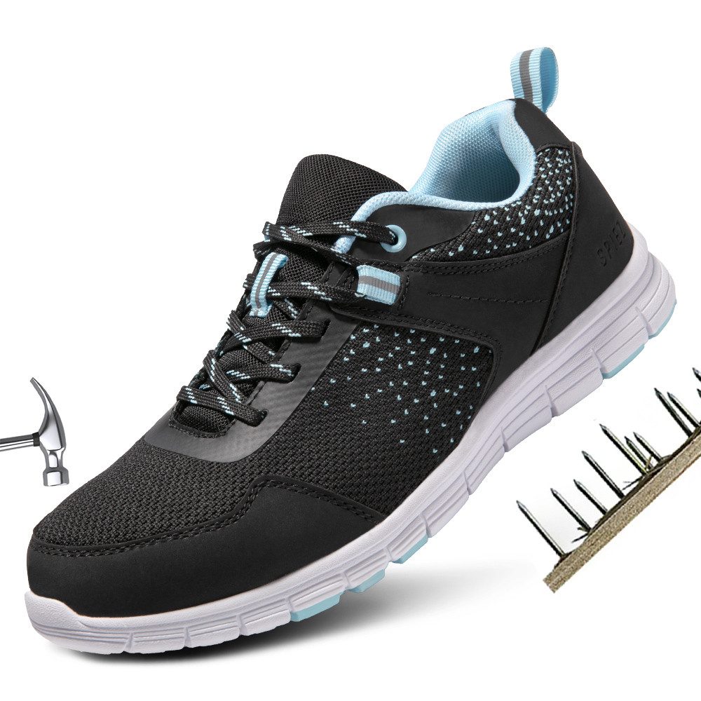 SPIEZ Arbeitsschuhe Damen Leicht Antismashing Pannensichere Blau Sicherheitsschuh (Rutschfest, Strapazierfähig, Leicht) Rutschfest Sportlich Schutzschuhe EN ISO 20345