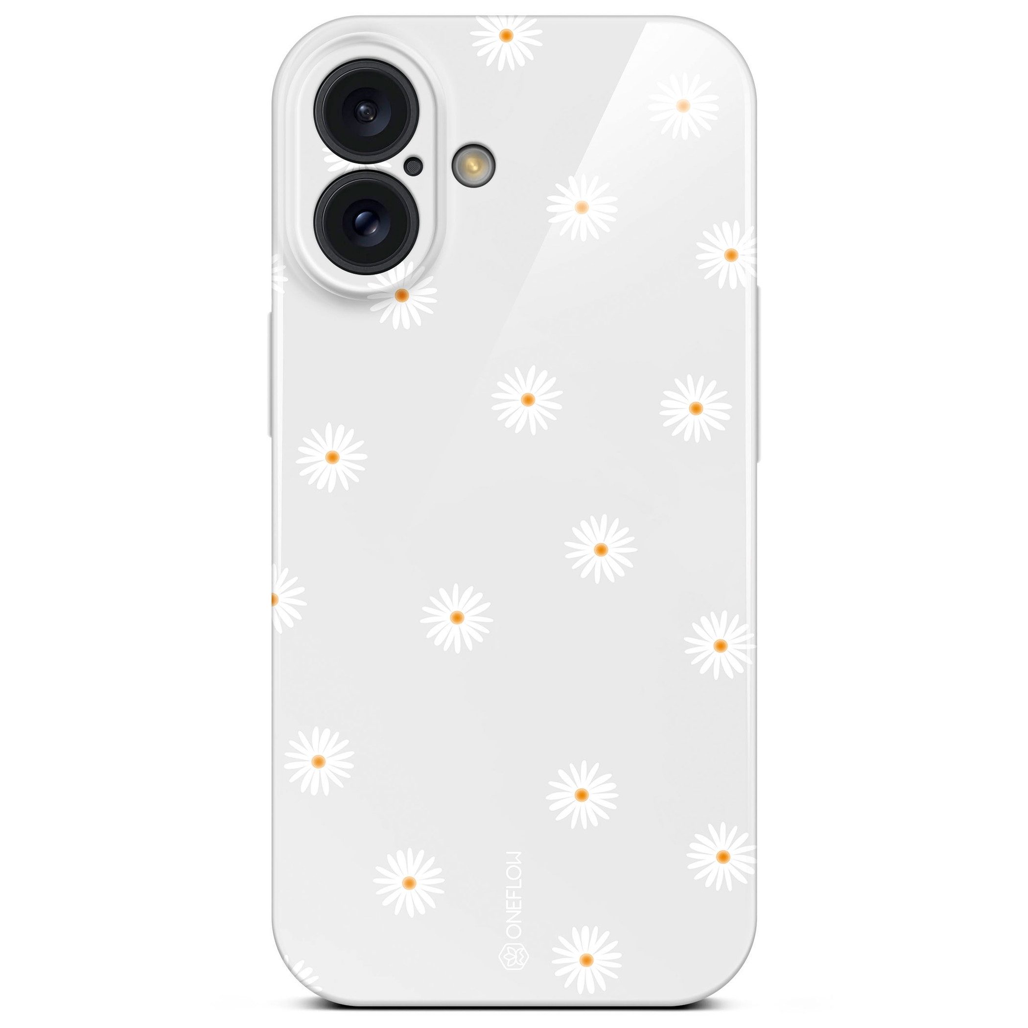 ONEFLOW Handyhülle für iPhone 16 Splash Cover Gänseblümchen Grau 6,1 Zoll, Hülle mit Design Muster Designer Case Kameraschutz Handy Schutzhülle