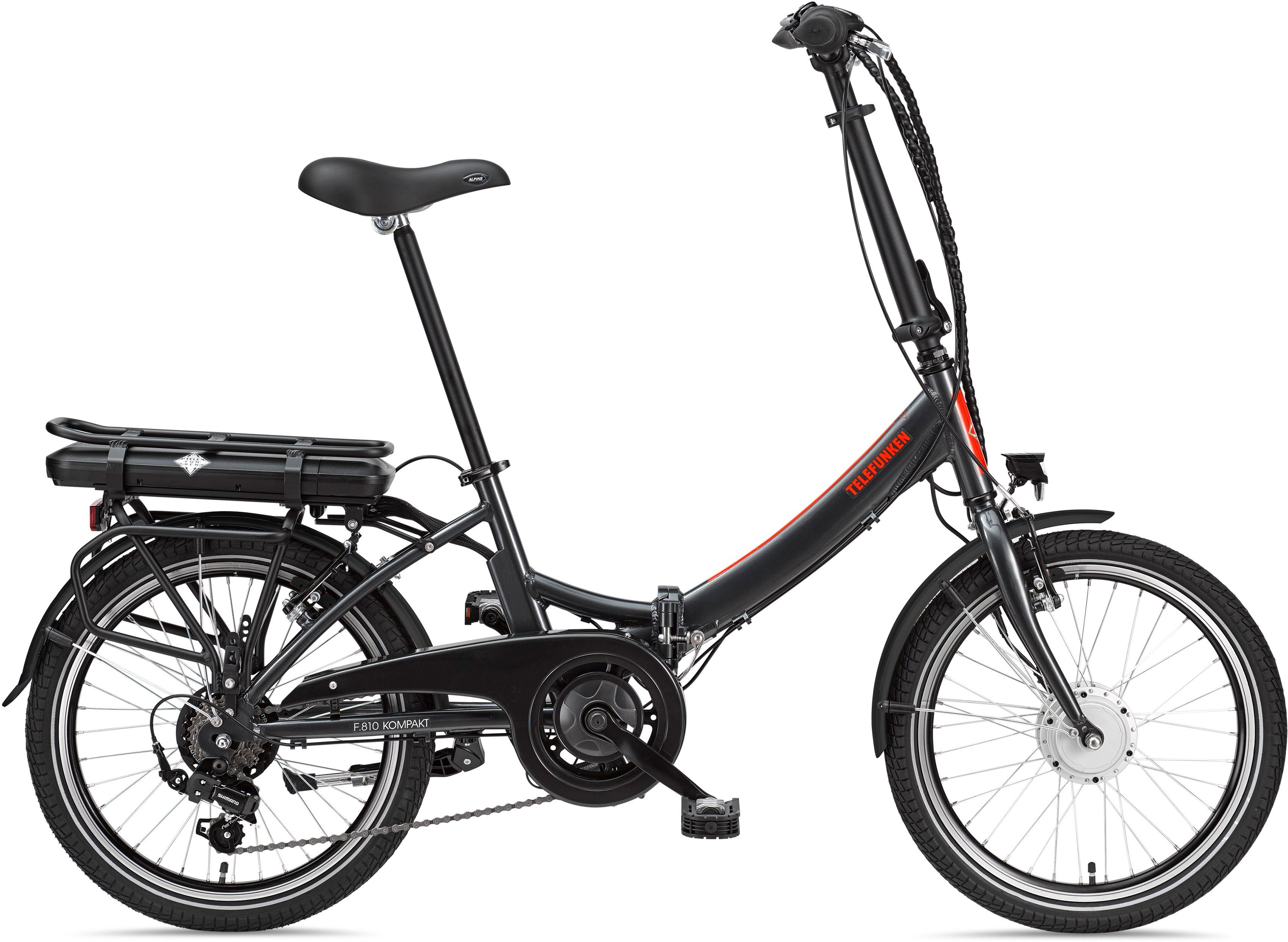 E-Bike Akku Telefunken Shimano Shimano Kettenschaltung, Frontmotor, Wh F810, Gang 7 374,4 Schaltwerk, Tourney Kompakt