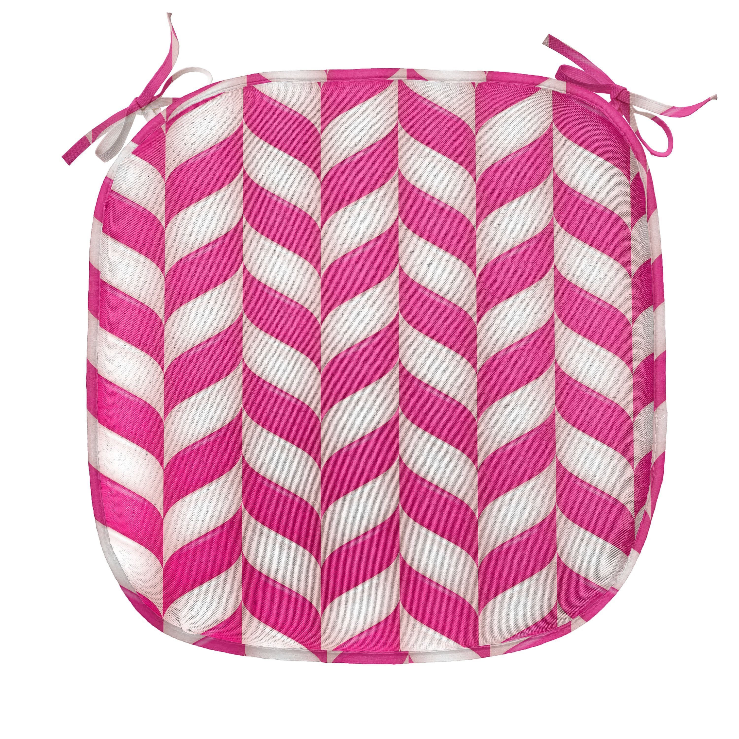 Abakuhaus Stuhlkissen Dekoratives wasserfestes Kissen mit Riemen für Küchensitze, rosa, Weiß, Vibrant gewellte Linien