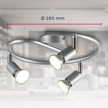 B.K.Licht Deckenleuchte LED Deckenspot 230V 28cm 2-flammig dreh- schwenkbar silber 30-01-03ST, LED wechselbar, Warmweiß, 3000K Deckenlampe Inkl 3x 3W 250lm GU10 Leuchtmittel Flur Wohnzimmer