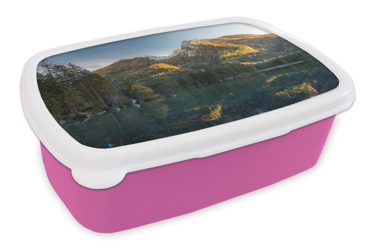 Alpen Mädchen, (2-tlg), für - Berge rosa Erwachsene, Bäume Lunchbox Snackbox, - Kunststoff, Kinder, MuchoWow - See, Brotdose Kunststoff Brotbox