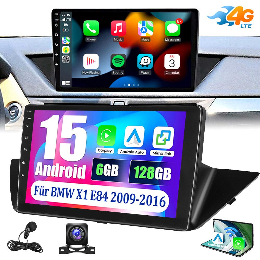 ESSGOO 6+128G Android 15 Autoradio für BMW X1 E84 2009-2016 2010-2015 Carplay Autoradio (6GB+128GB, RDS, Digitalradio (DAB), FM, AM, Carplay Android Auto Bluetooth EQ USB GPS Navi WIFI Touchscreen)