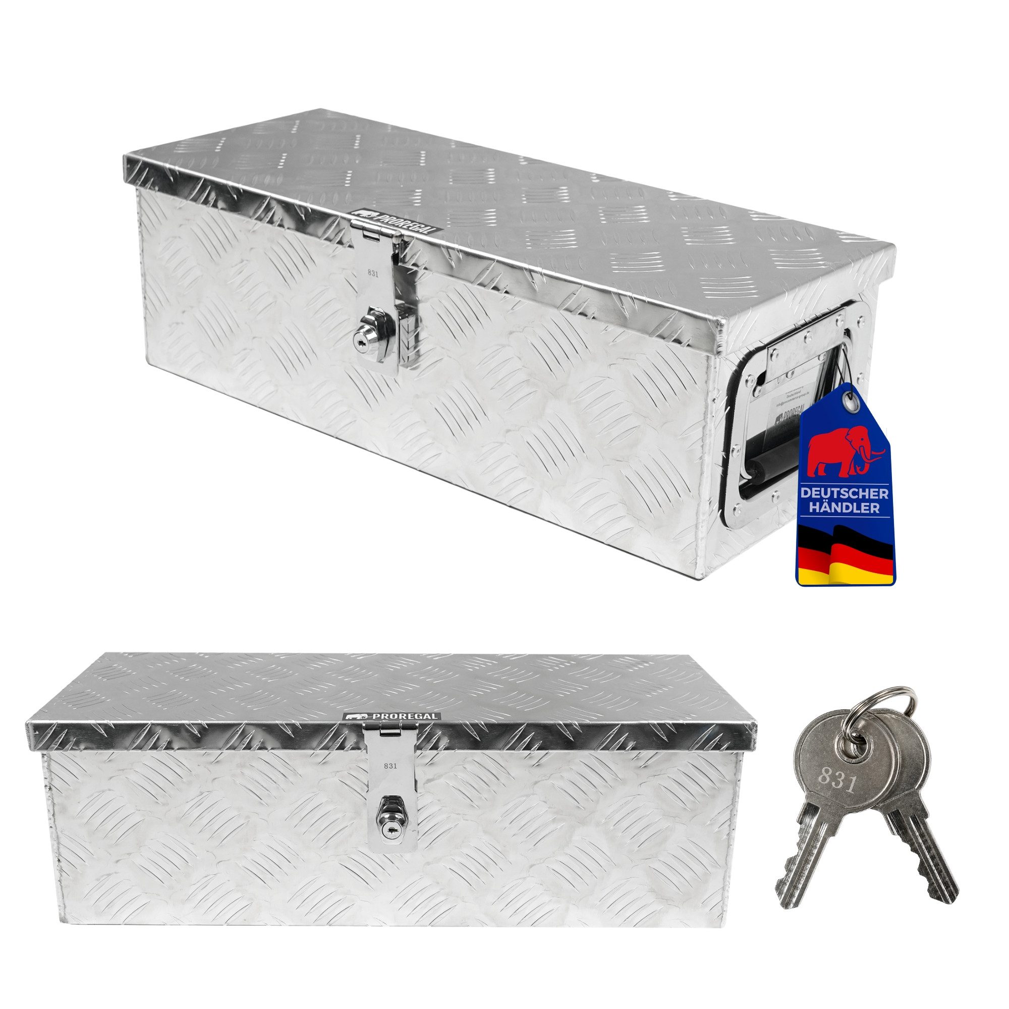 PROREGAL® Anhänger-Deichselbox TITAN abschließbar mit Deckel & 2 Schlüsseln Aluminium Alubox für PKW