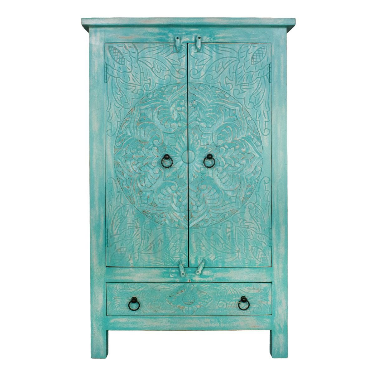 Oriental Galerie Mehrzweckschrank Türkiser Schrank Kala Indien 125 cm