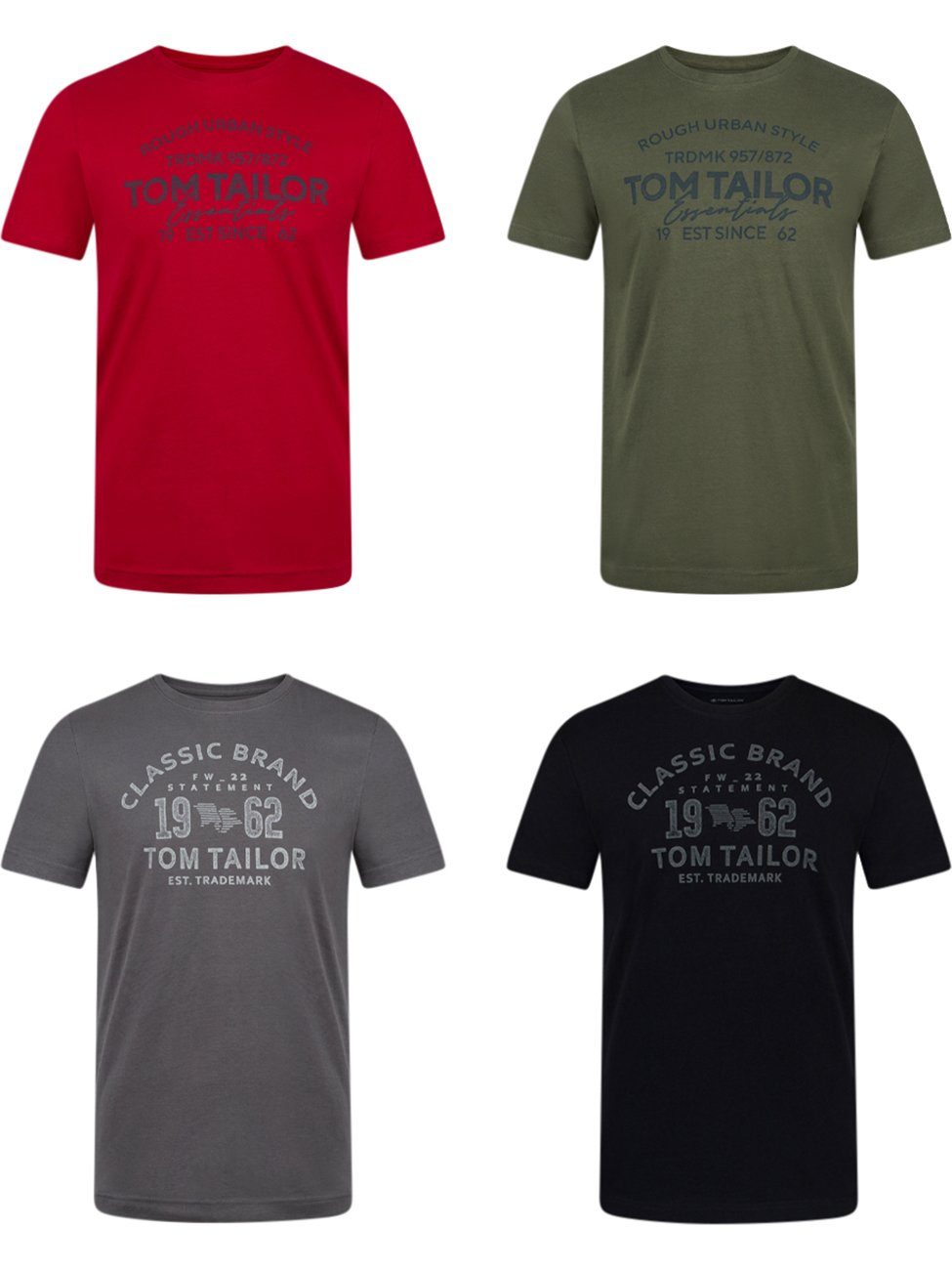 TOM TAILOR T-Shirt Herren Printshirt Regular Fit (Vorteilspack, 4-tlg) Kurzarm Tee Shirt mit Rundhalsausschnitt aus 100% Baumwolle