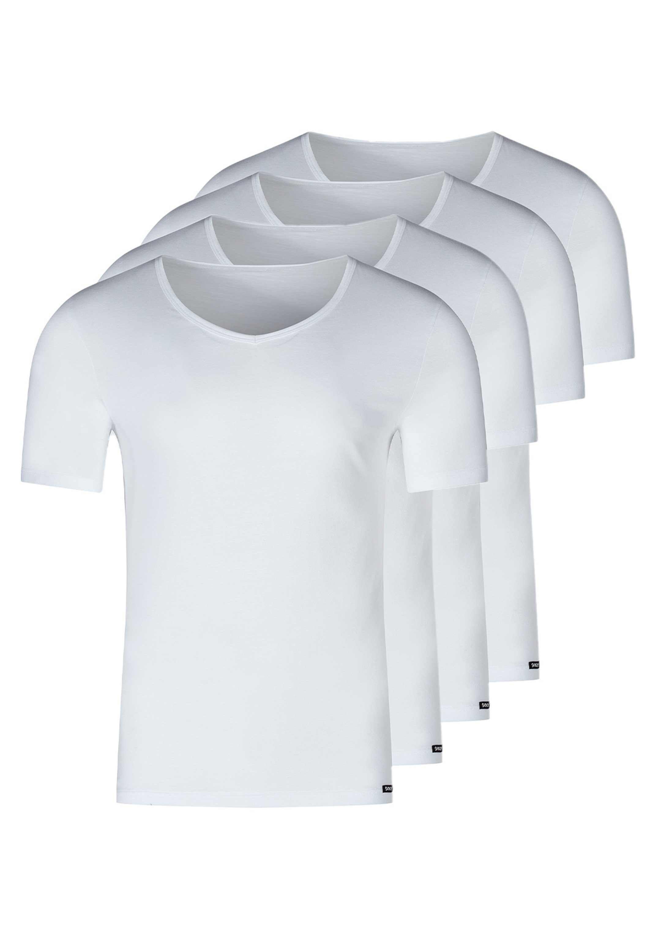 Skiny Unterhemd 4er Pack Unterhemd / Shirt Kurzarm (Spar-Set, 4-St) Unterhemd / Shirt Kurzarm - Baumwolle - V-Ausschnitt für coole Styles Weiß