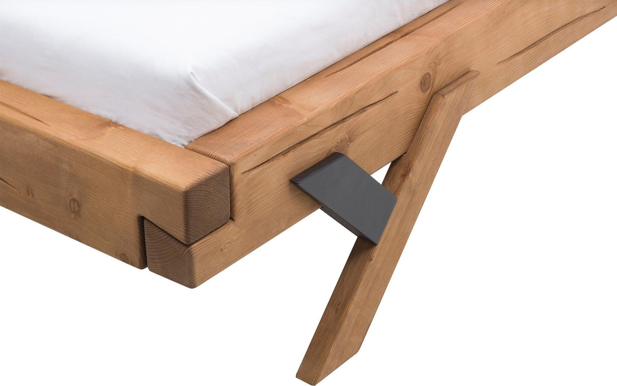 SalesFever Massivholzbett Eik Naturbelassenes Bett, Urige Eleganz trifft moderne Formen - Unikat-Balkenbett