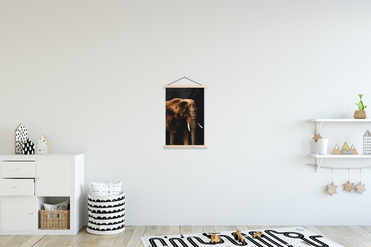 MuchoWow Poster Elefant - Schwarz - Farbe, (1 St), Posterleiste, Textilposter für Wohnzimmer, Bilderleiste, Magnetisch