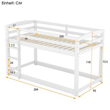 Flieks Etagenbett, Kinderbett mit Leiter und oberem Lattenrost 90x200cm Kiefer