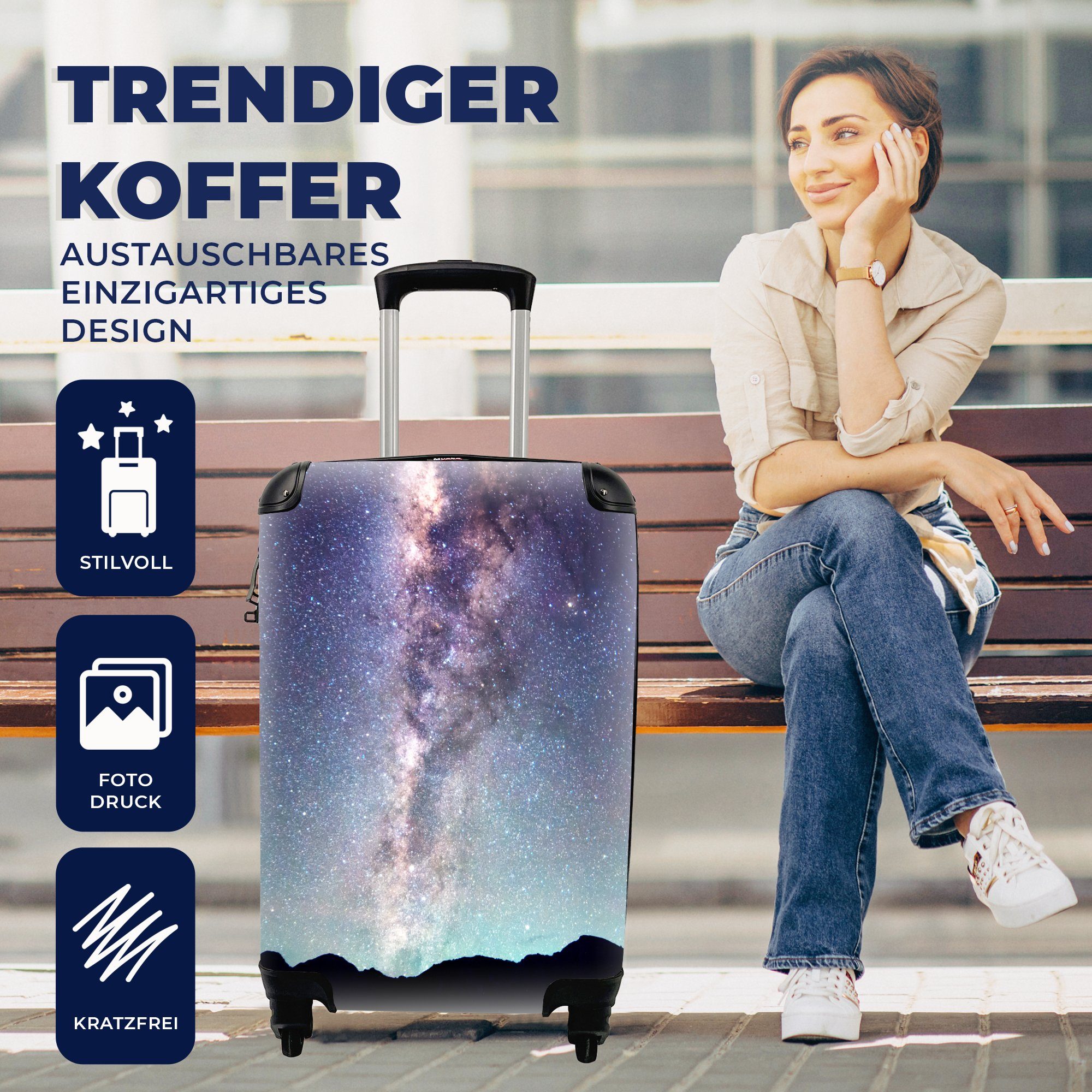 MuchoWow Handgepäckkoffer Universum - Galaxie Reisetasche - Mädchen Sternenhimmel Kinder, - Reisekoffer rollen, Jungen - Trolley, Handgepäck 4 - Rollen, Ferien, für mit