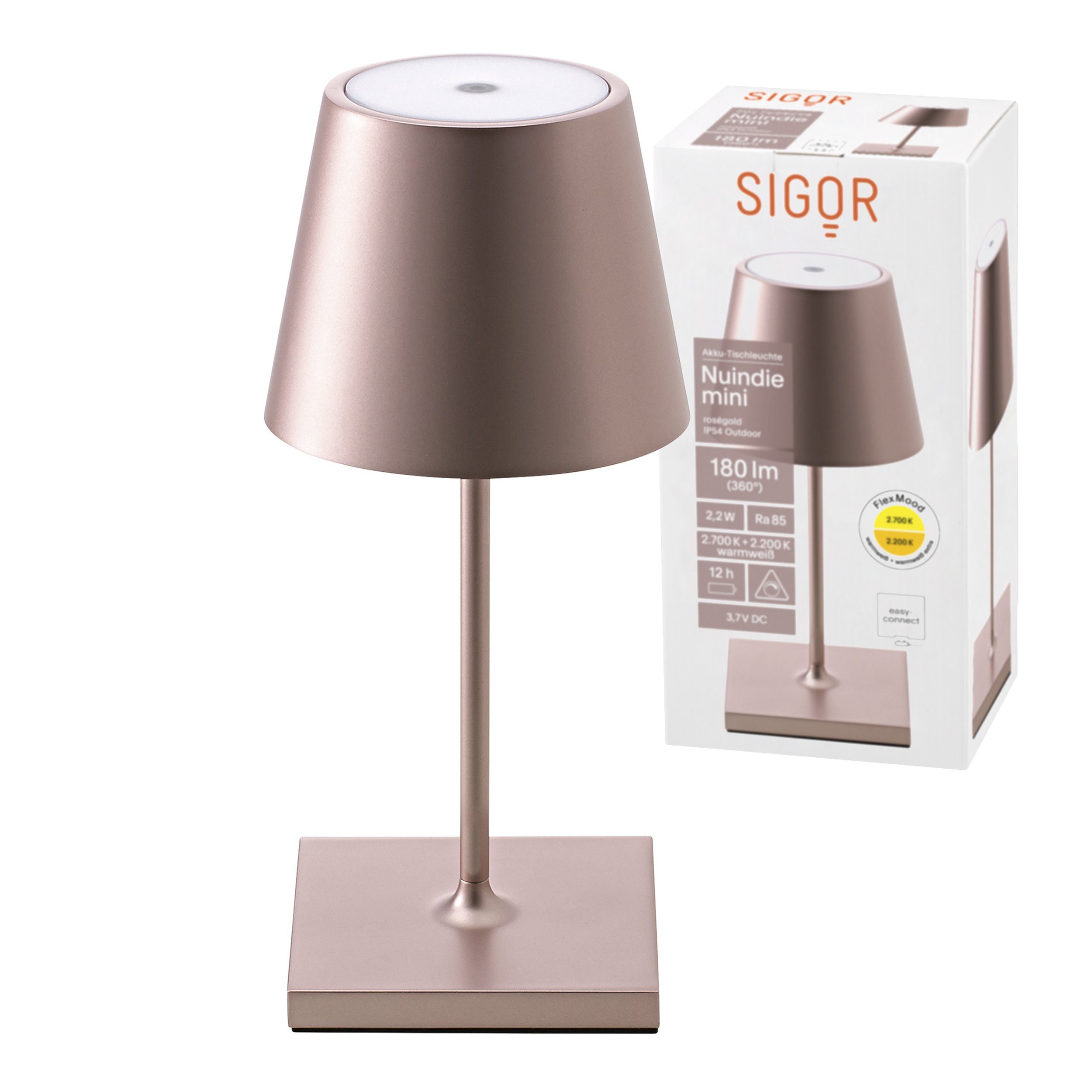 SIGOR LED Tischleuchte Tischleuchte NUINDIE Mini Rosegold, Dimmbar, 1 LED Platine, 2700