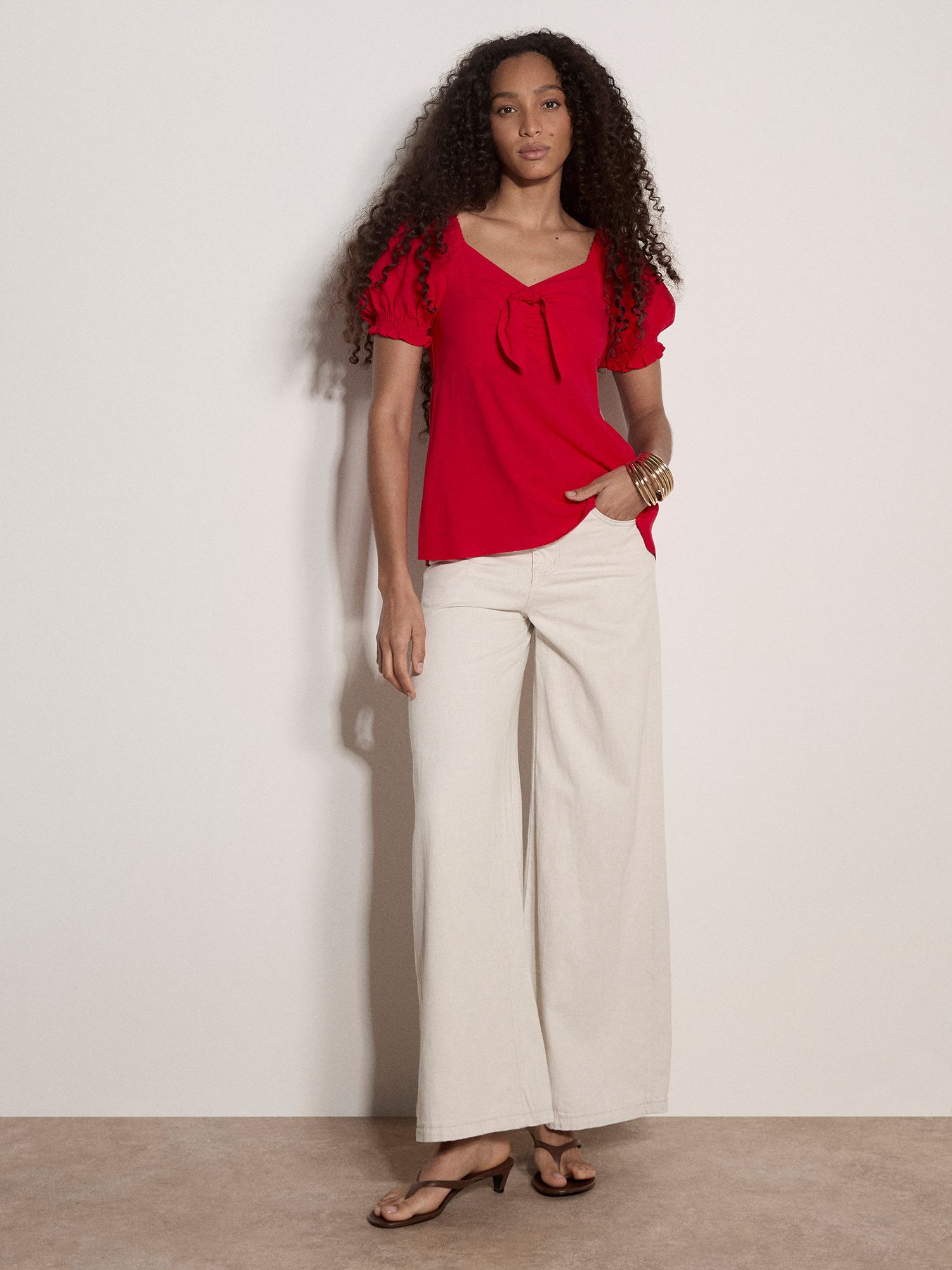 Apricot T-Shirt Milchmädchen-Top mit Schleife vorne – Bild 3 von 4