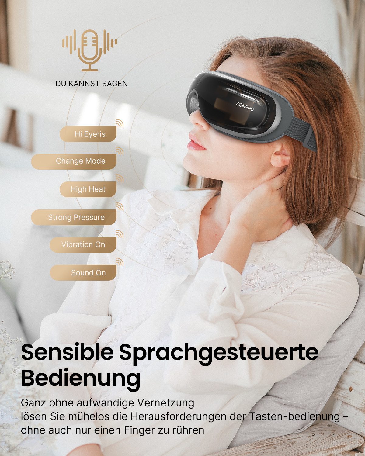 RENPHO Gesichtsmassagegerät Renpho Eyeris 3 Eye massager G010V, Sprachgesteuertes Pflegeerlebnis mit Wärme, Kühlung und Akupressur – Bild 4 von 5