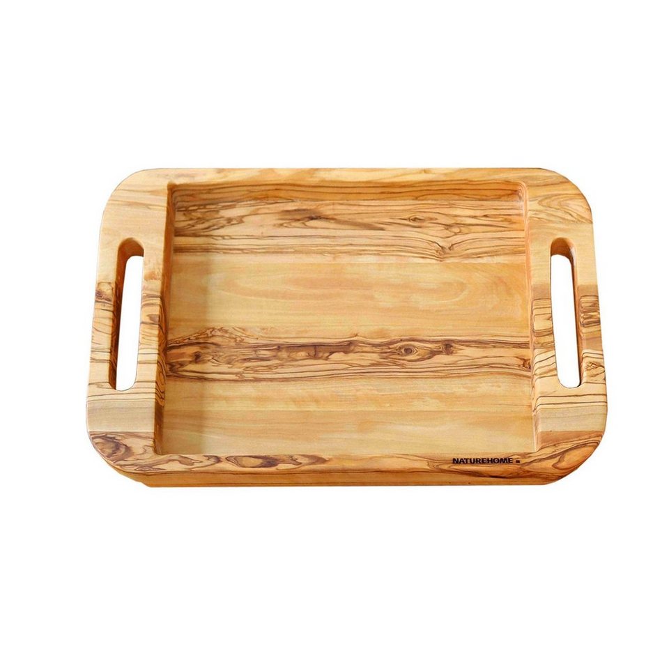 NATUREHOME Tablett Holztablett mit Griff NH-F, Olivenholz, (40x28cm / 50x35  cm), Massivholz, Handarbeit, Nachhaltig