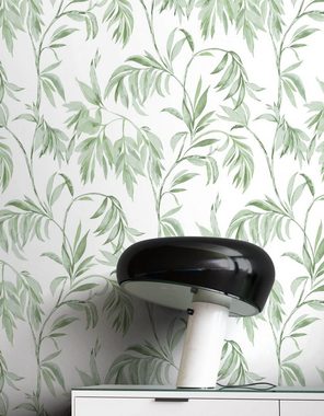 Newroom Vliestapete, Grün Tapete Floral Blätter - Dschungeltapete Weiß Tropisch Modern Dschungel Zweige für Wohnzimmer Schlafzimmer Küche