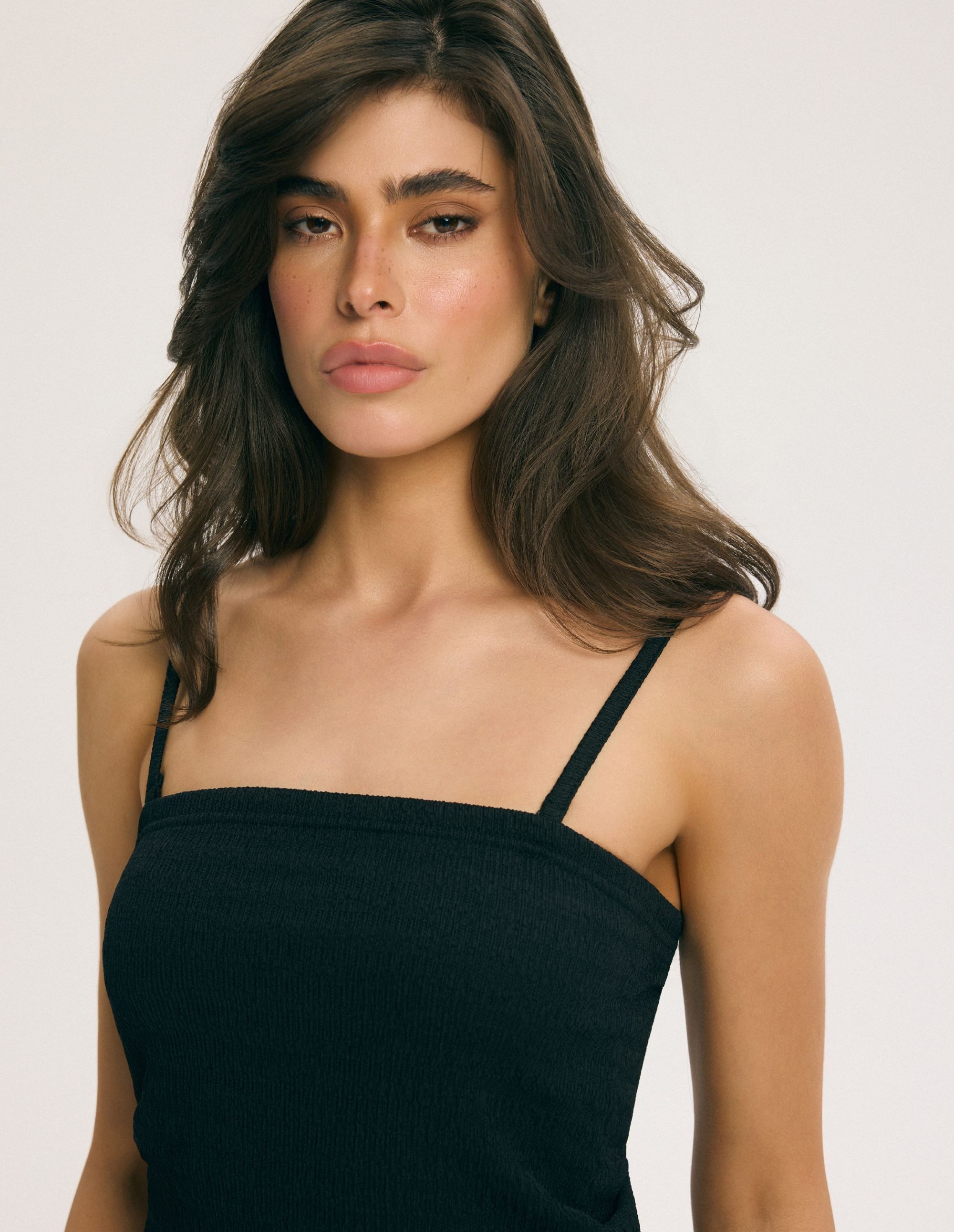 ESOTIQ Tanktop Musselin-Top mit schmalen Trägern und Raffungen, Twiggy