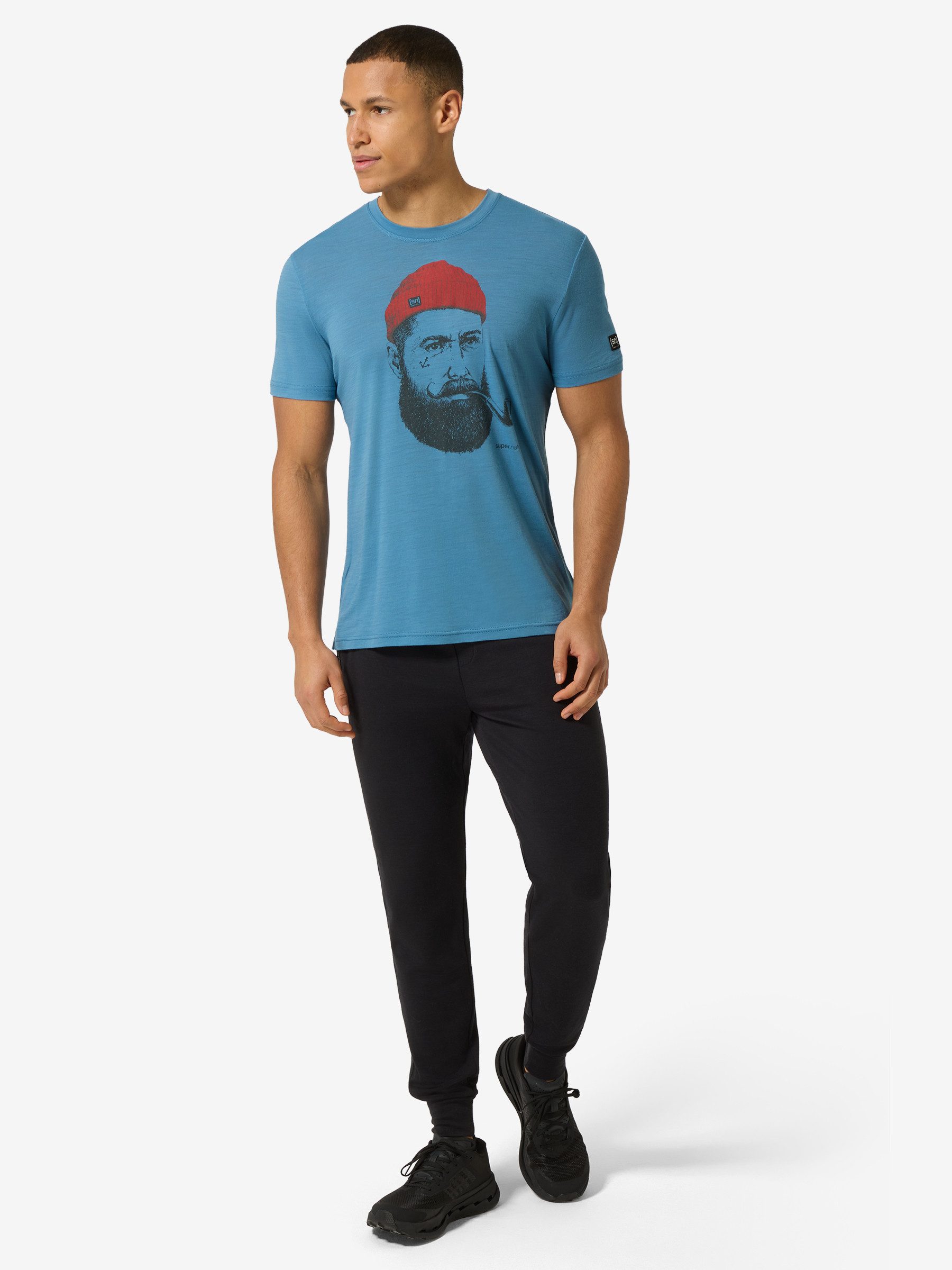 SUPER.NATURAL Print-Shirt für Herren, kurzam aus Merino M SN SAILOR TEE mit coolem Strand Motiv