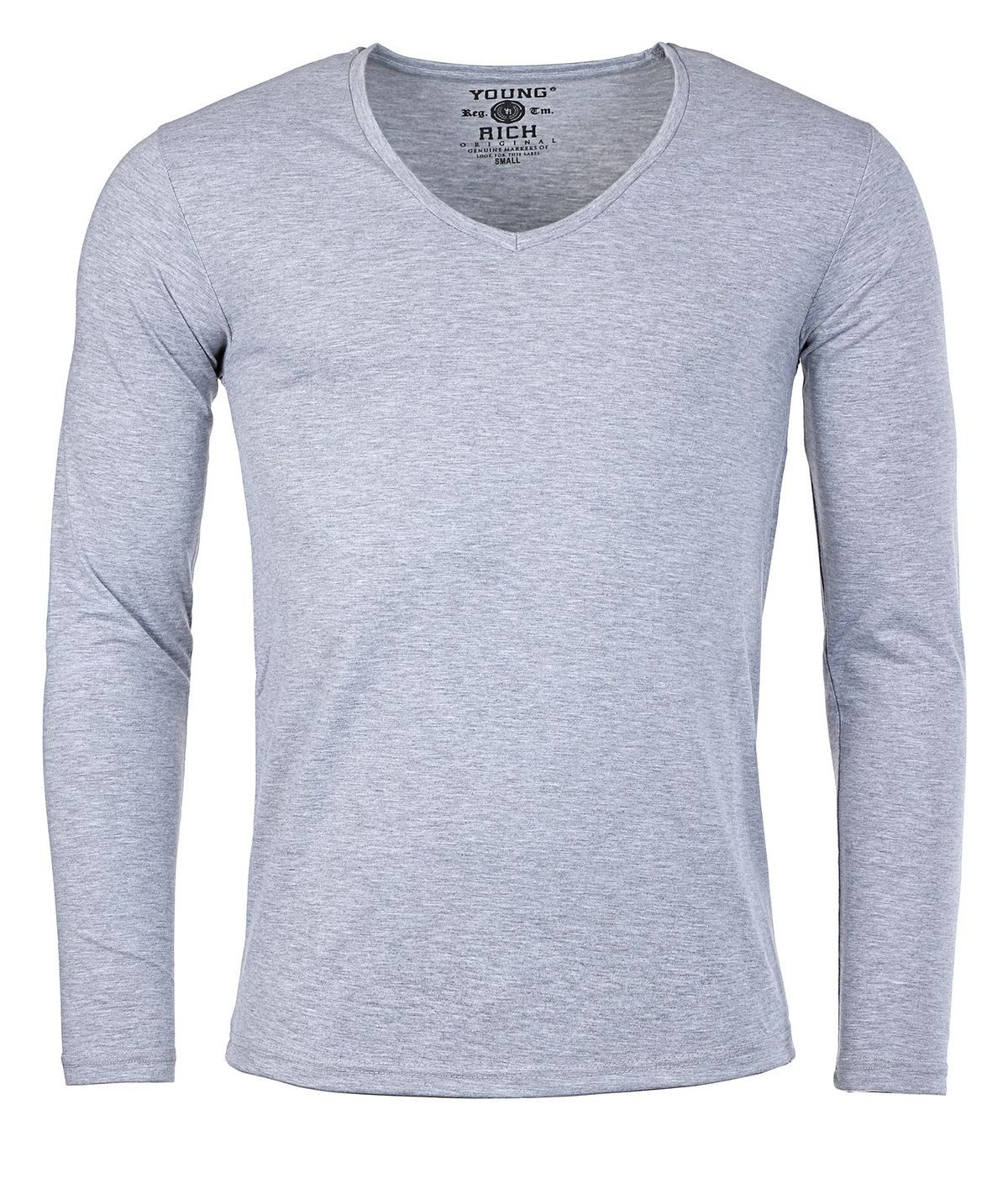 Young & Rich Langarmshirt Herren Uni Basic extra tiefer Ausschnitt Unterziehshirt 2239 5er Pack (5er-Pack, 5-tlg., 5er-Pack) V-Ausschnitt unifarben langarm slim fit