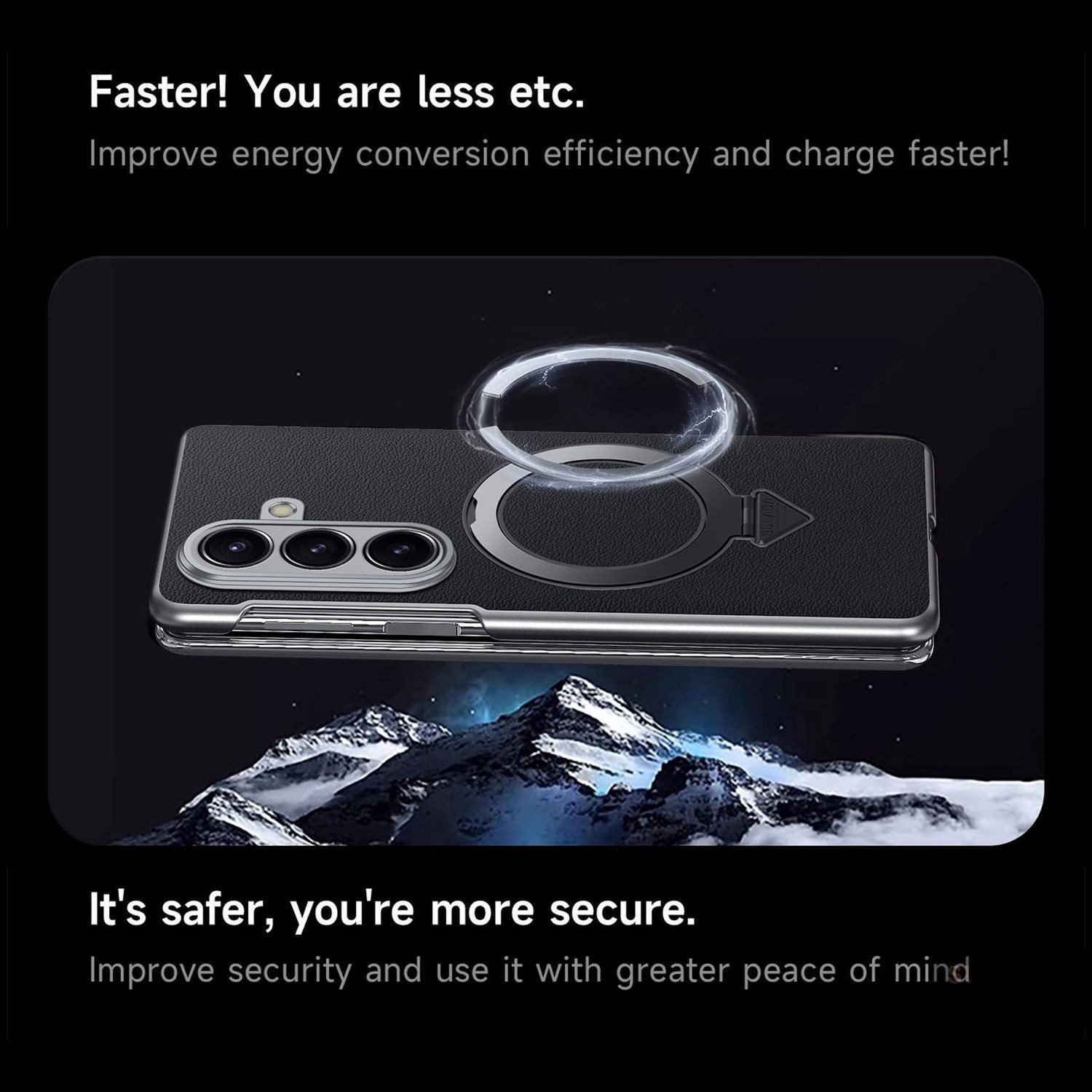 Wigento Handyhülle Für Samsung Galaxy Z Fold7 5G Leder MagSafe Ring Halter Hülle Schwarz, Hochwertiges Leder, MagSafe-kompatibel, Halter integriert
