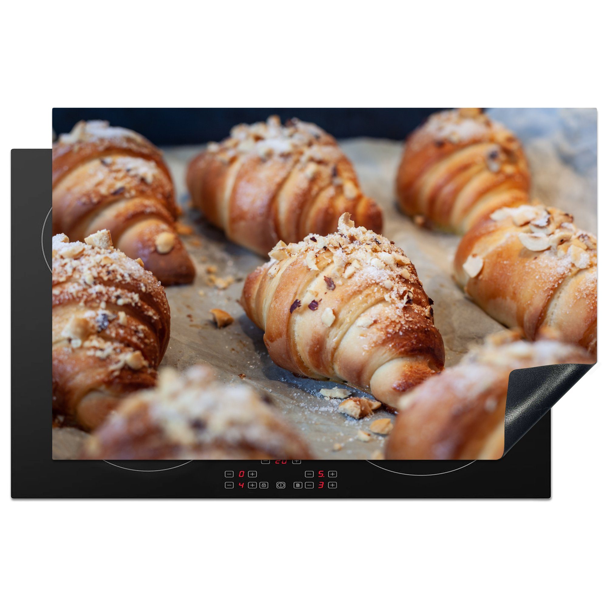 (1 Backblech cm, Croissant - Ceranfeldabdeckung - 81x52 Vinyl, die MuchoWow küche, Schutz Haselnüsse, tlg), für Induktionskochfeld Herdblende-/Abdeckplatte