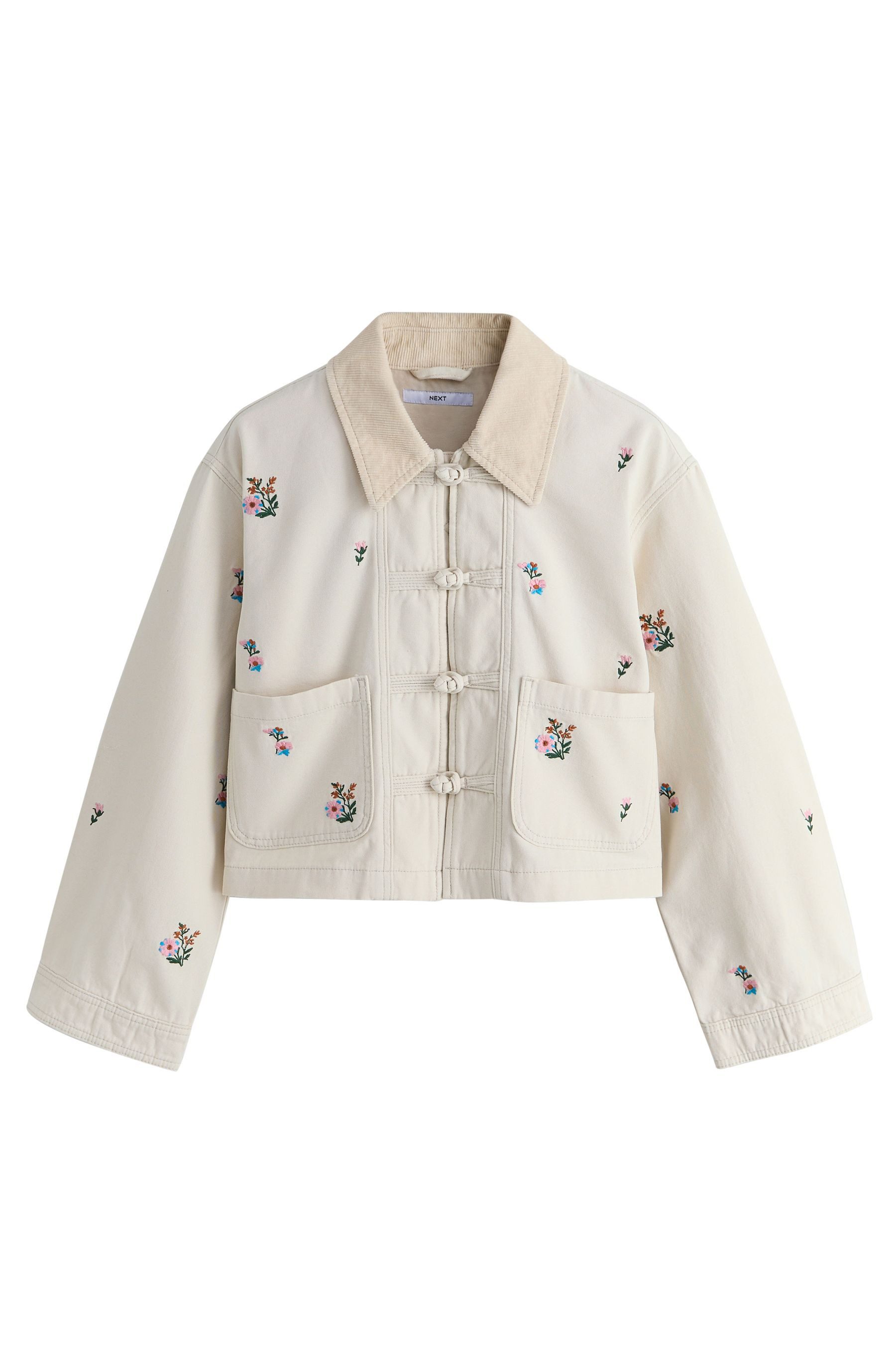 Next Jackenblazer Jacke mit Cordkragen und floralen Stickereien (1-tlg)