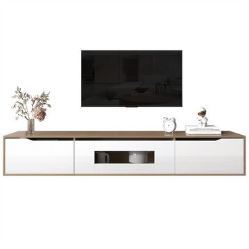 XDeer TV-Schrank TV-Schrank, Hochglanz-TV-Schrank, farblich passend zu Hochglanz Weiß und Holzfarbe, mit farbwechselndem LED-Licht.