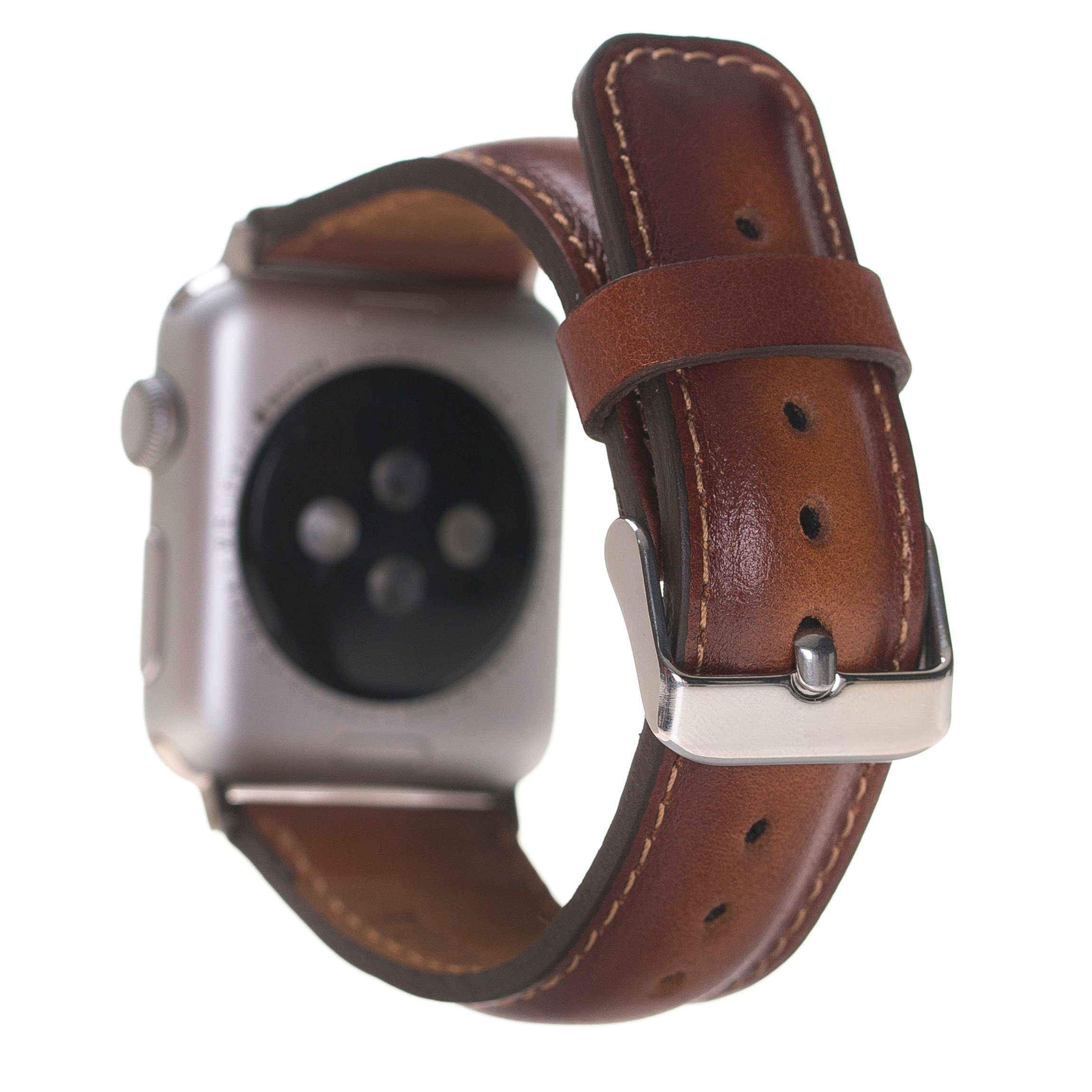 Renna Leather Uhrenarmband Apple Watch Band für Series Ultra/9/8/7SE/6-1 Echtleder Ersatzarmband Braun
