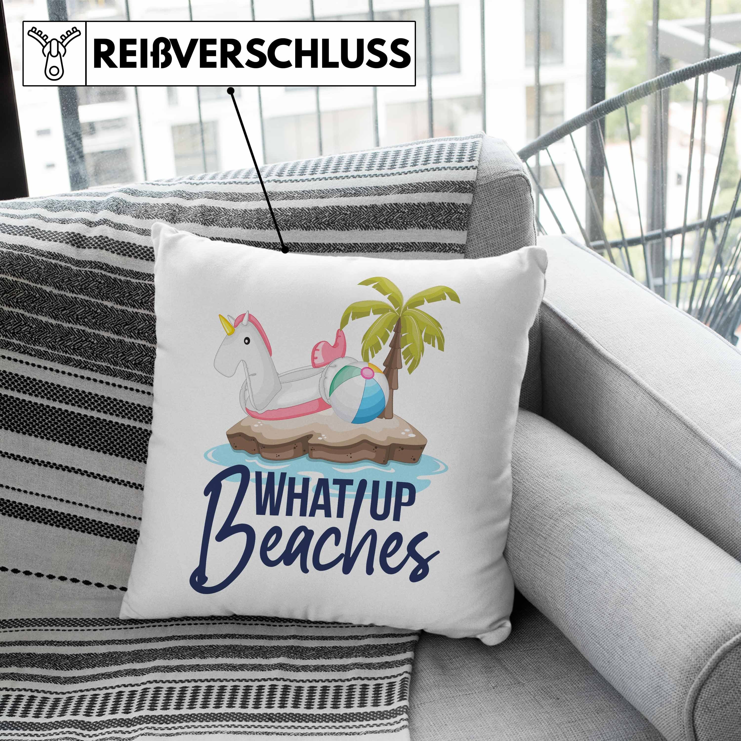 Beaches Kissen mit Urlaub - 40x40 Grün Whats Sommer Geschenk Up Dekokissen Dekokissen Trendation Geschenkidee Füllung Trendation Strand