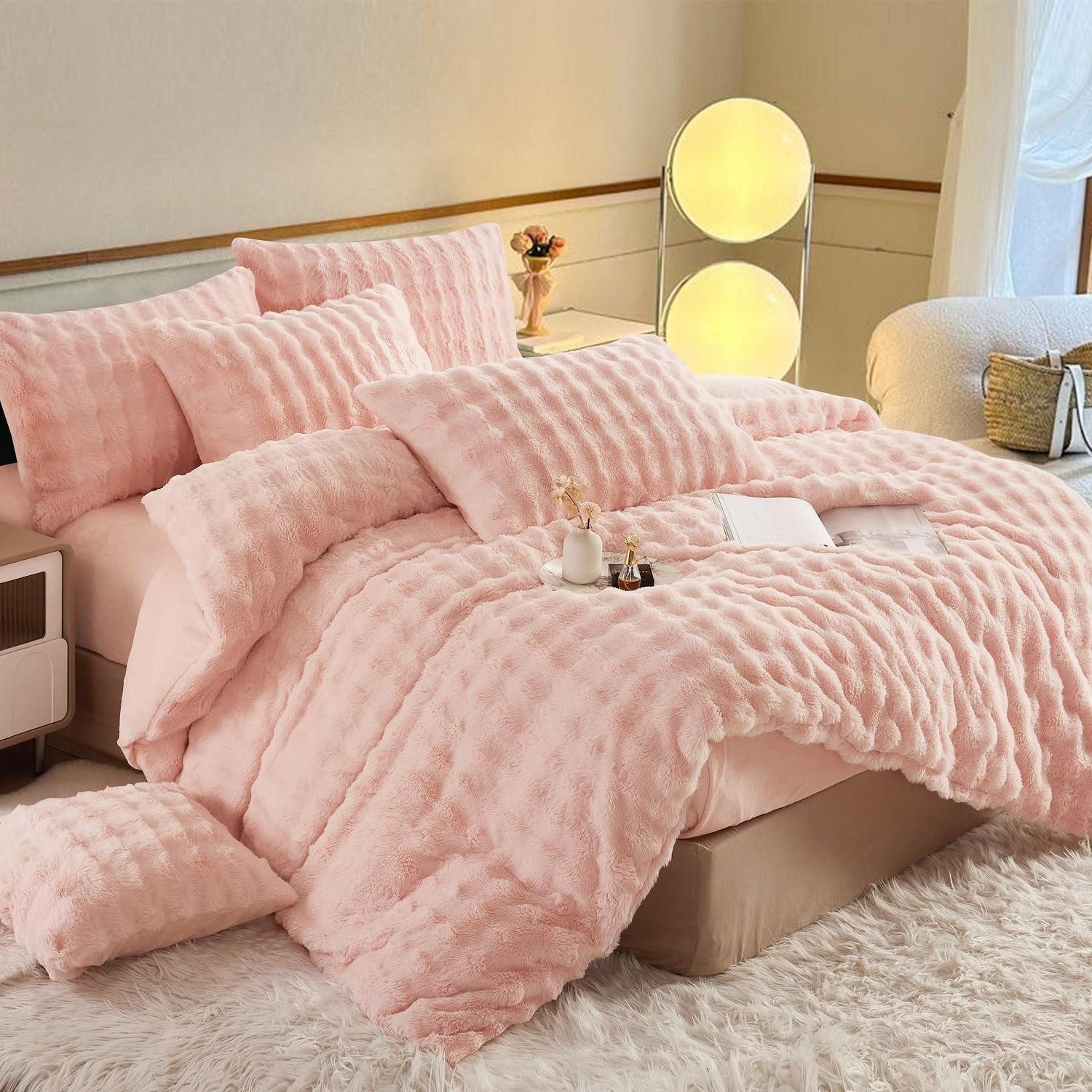 LuxusKollektion Bettwäsche Plüsch Bettwäsche 135x200 4tlg. Winter Warm Rosa