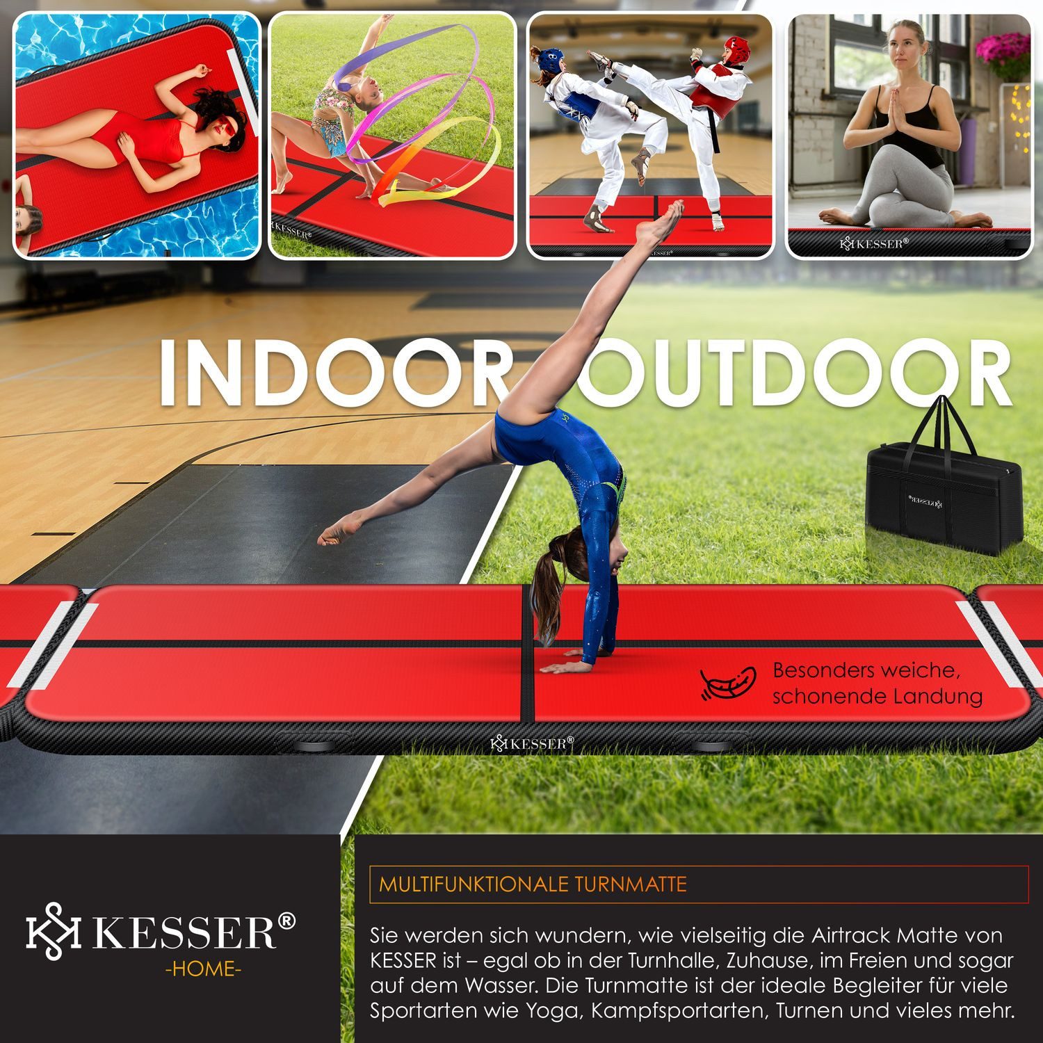 KESSER Turnmatte, Turnmatte Aufblasbar Airtrack Fitness-Matte Gymnastikmatte