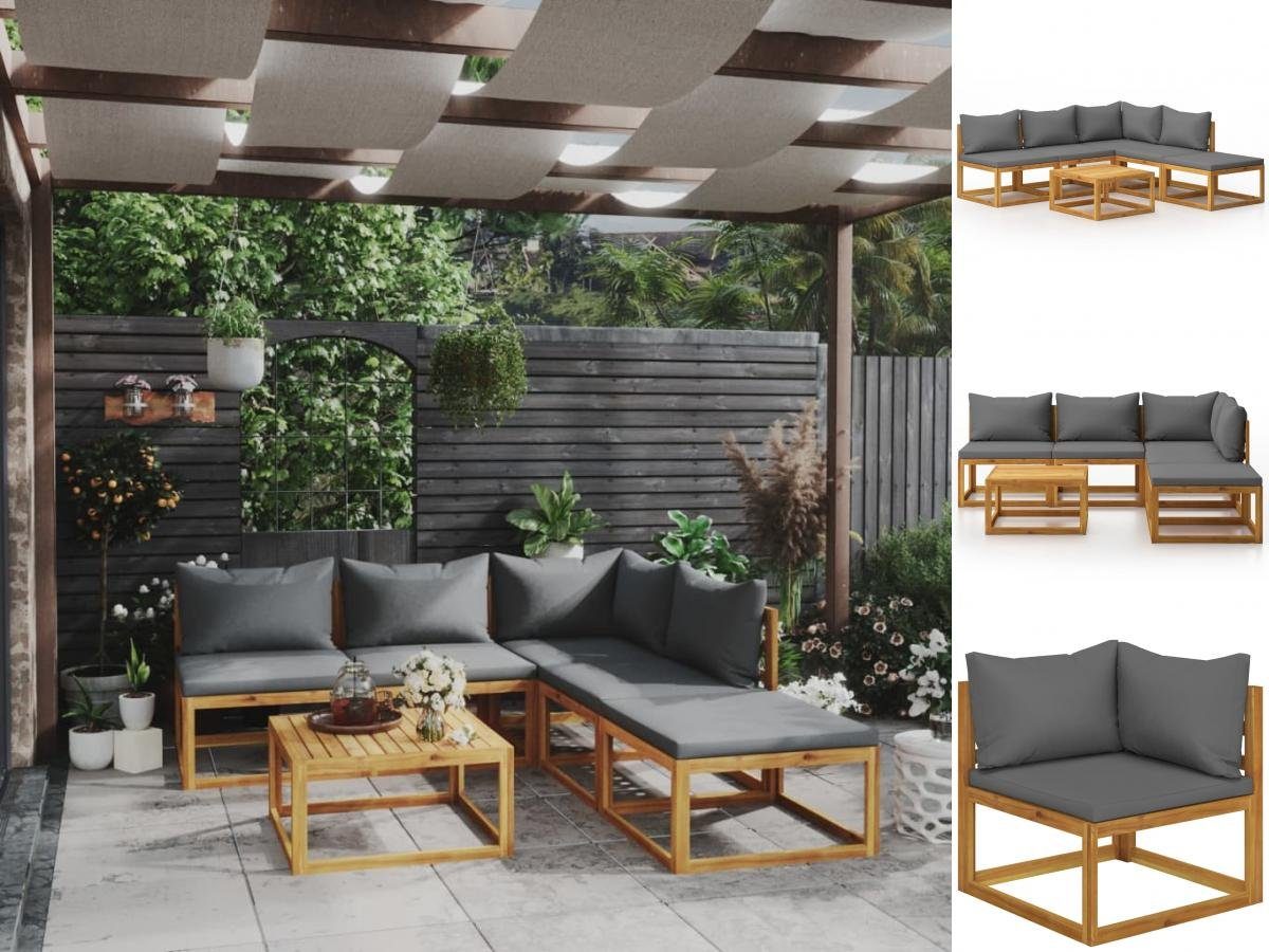 vidaXL GartenEssgruppe 6tlg Garten Lounge Set mit Auflagen Massivholz