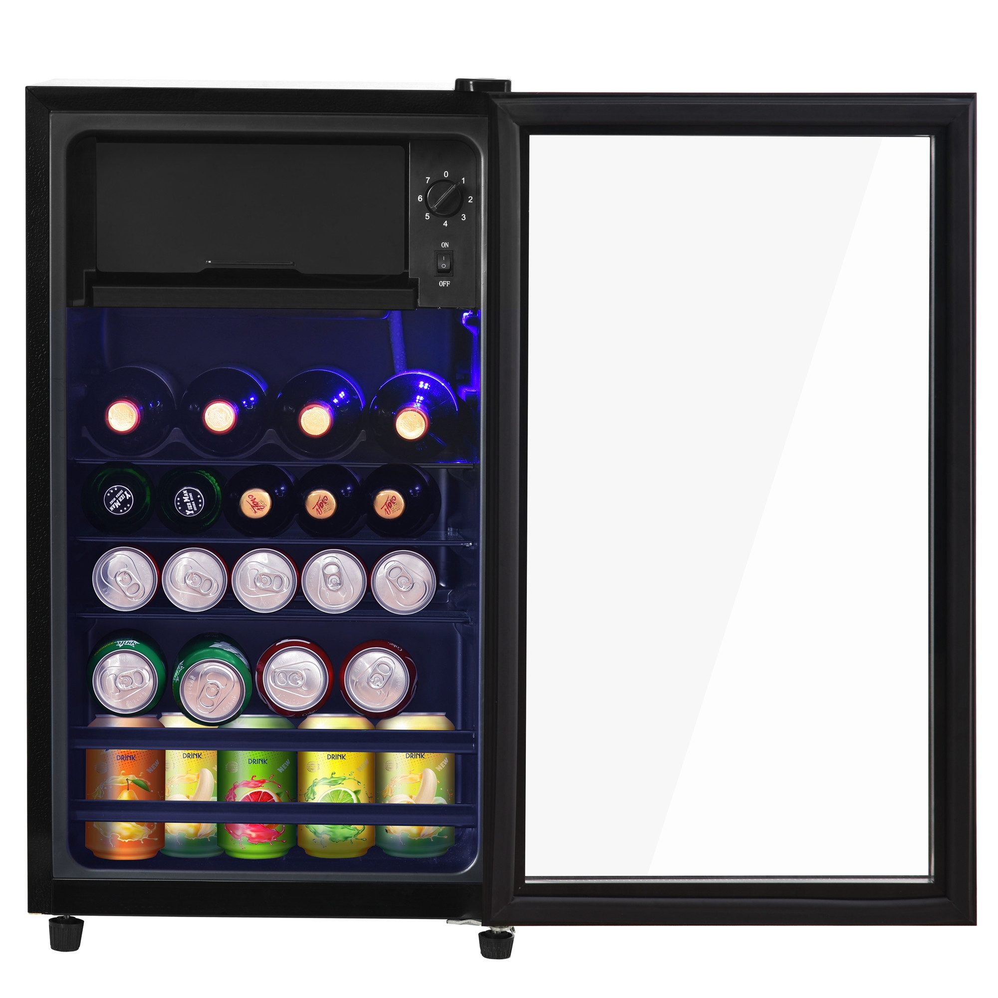 Rolipo Getränkekühlschrank 76L Kühlschrank mit Gefrierfach (6L+70L), 43dB 83 kWh/Jahr SC-76A, 71,6 cm hoch, 40 cm breit, 40×43,5×71,6cm, LED, verstellbare Glasböden, freistehend