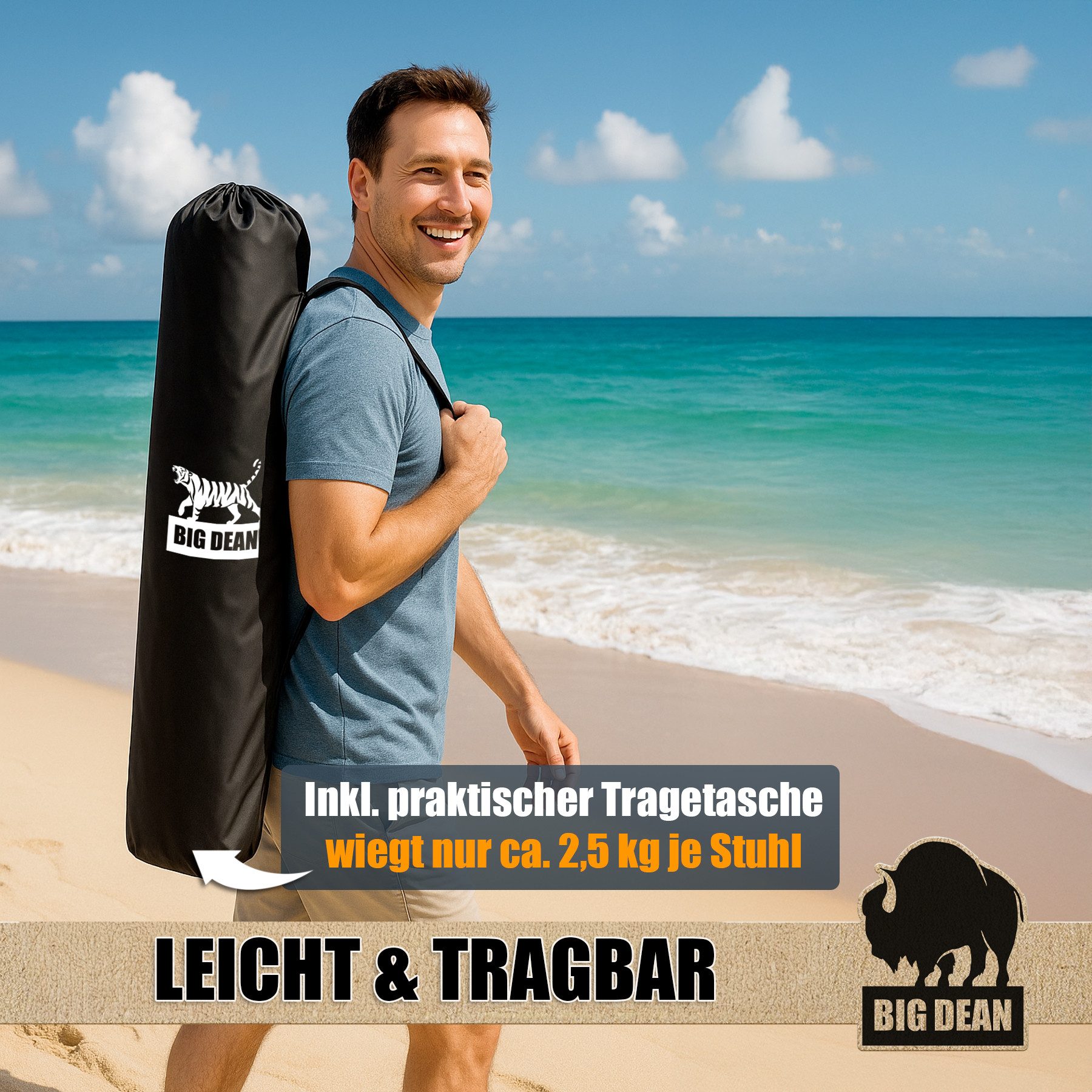 BigDean Campingstuhl 2er Set Campingstuhl extra hohe Lehne max. 150kg belastbar Faltstuhl (Set, 1 St), Verlässlich, Stabil, leicht, Schmutz & Wasser abweisen. – Bild 4 von 5