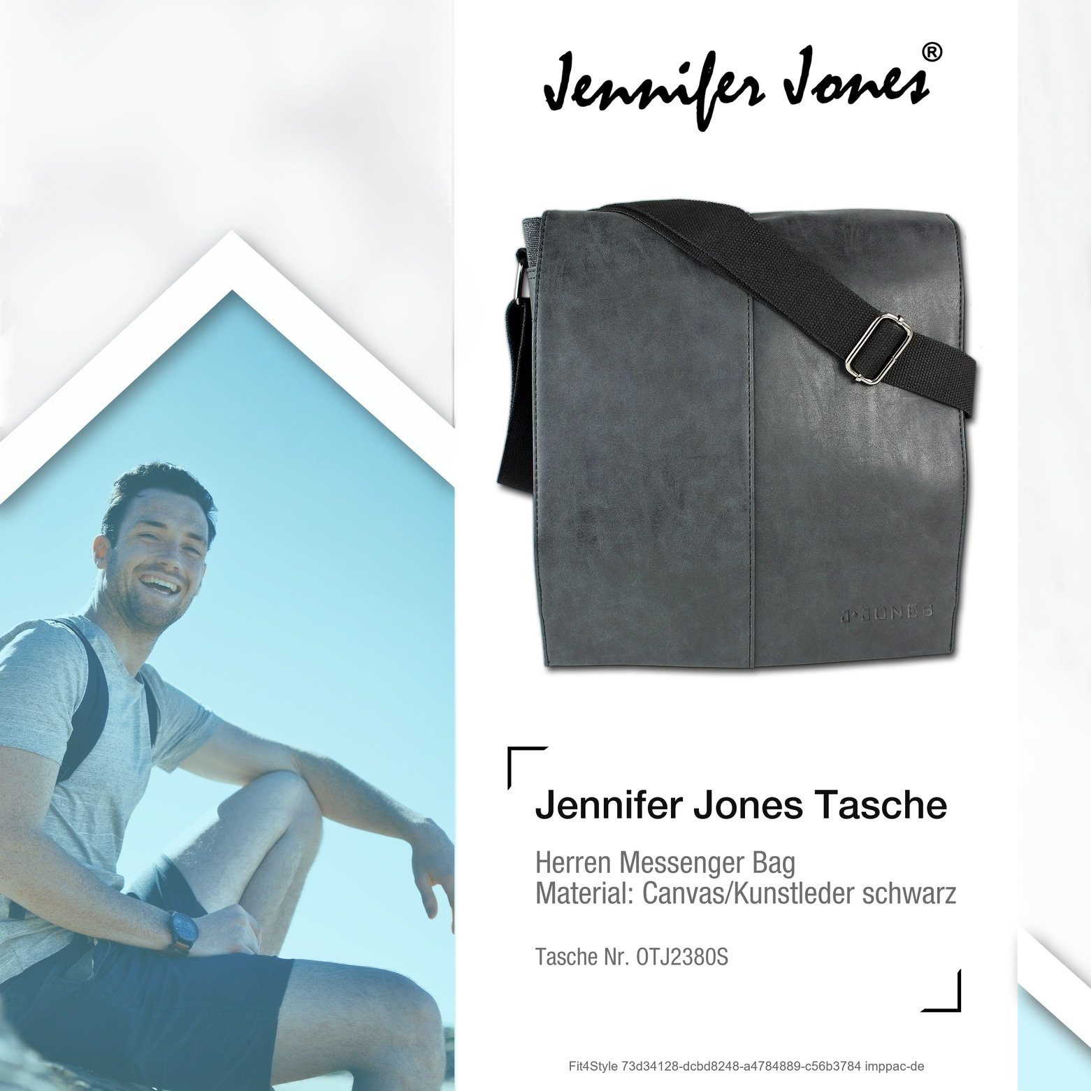 Schultertasche ca. in schwarz, 28cm Herren Jugend Herren, Bag Jones Breite Tasche Bag), (Messenger Jennifer Jones Jennifer Messenger