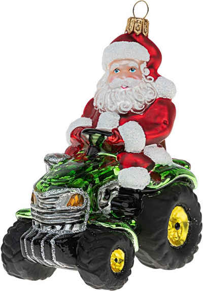 IMPULS Christbaumschmuck, Christbaumschmuck Glas Weihnachtsmann auf Traktor 10cm bunt