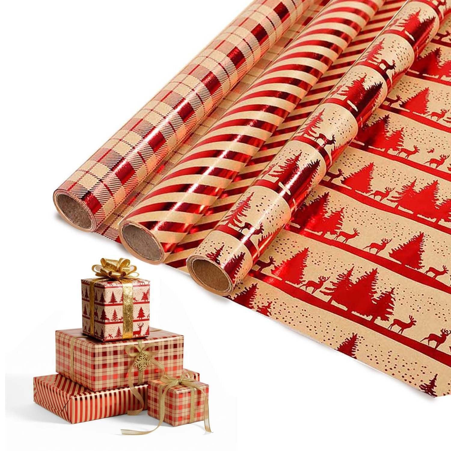 LuxusKollektion Geschenkpapier Geschenkpapier Set Weihnachten Kraftpapier 43x300cm mit Zubehör, (1St)