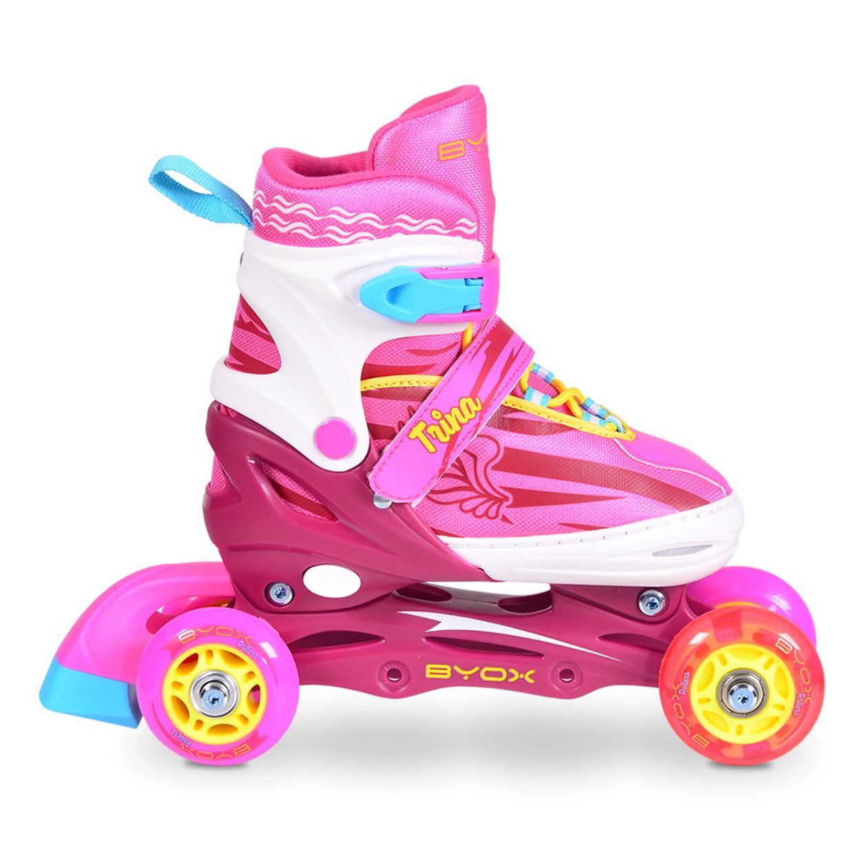 Byox Inlineskates Inliner Kinder Trina 3 in 1, Größe L 38-41 verstellbar, PU Rollen, 608ZB Lager