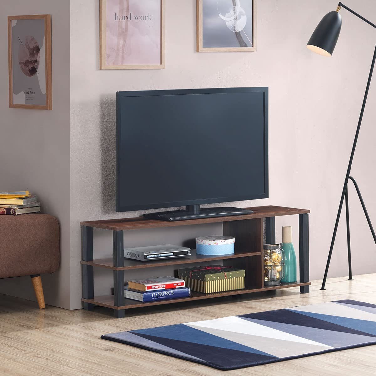 KOMFOTTEU TV-Schrank TV-Ständer 127cm Holz für aus TVs braun zu bis