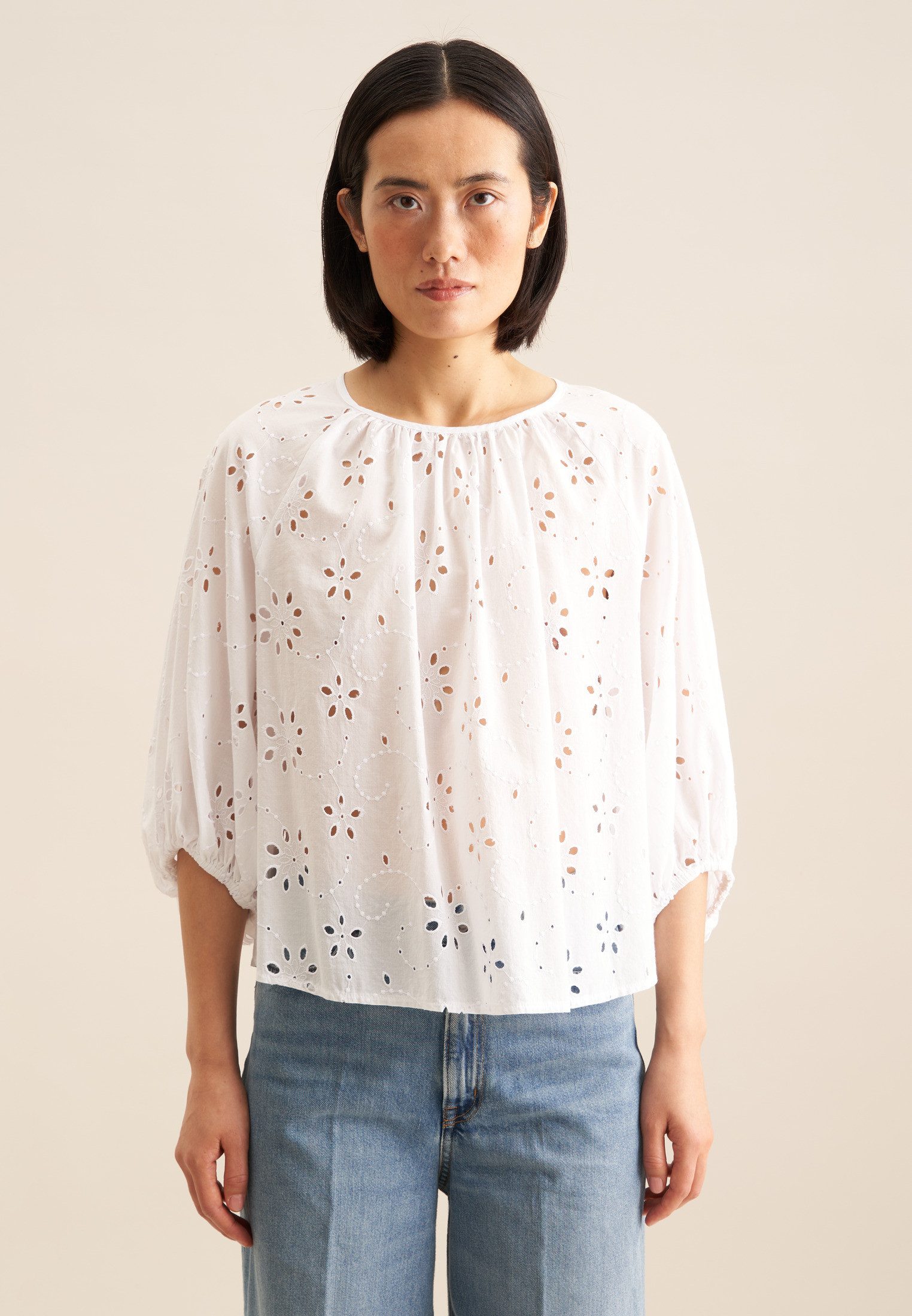 seidensticker Shirtbluse Schwarze Rose 3/4 Rundhals Stickerei