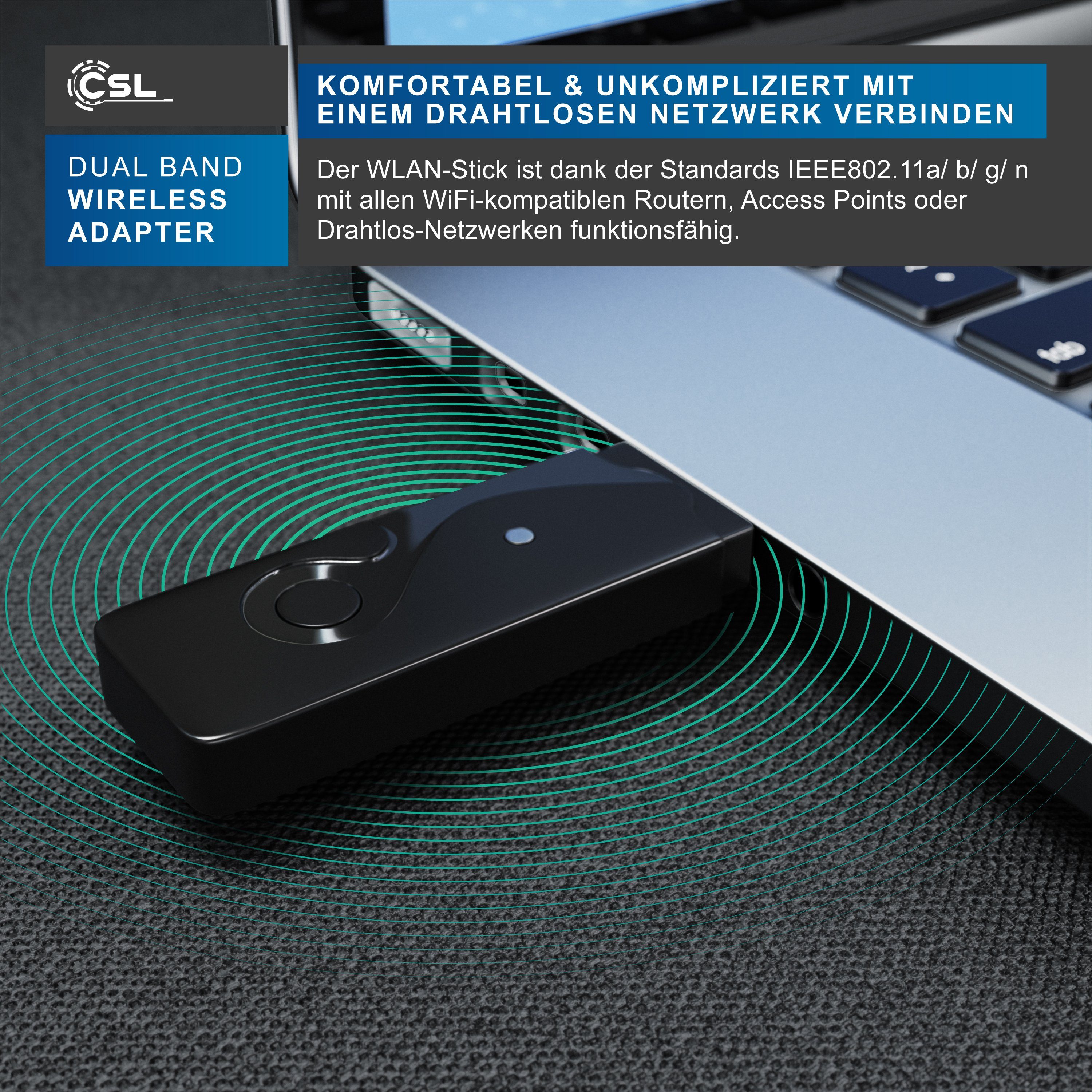 Aplic WLAN-Dongle 600 MBit/s Dual Band Stick WiFi Adapter, 300 Mbps 2,4GHz 300 Mbps 5GHz, USB Adapter für PC/Desktop/Laptop, Kompatibel mit Windows 7-11 – Bild 5 von 5
