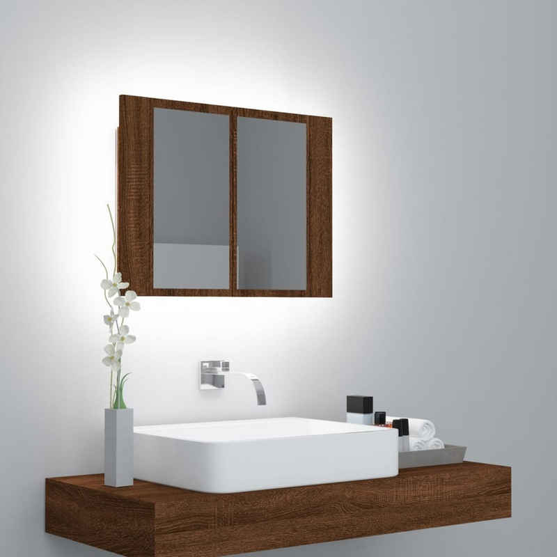 vidaXL Badezimmerspiegelschrank LED-Spiegelschrank Braun Eichen-Optik 60x12x45 cm Holzwerkstoff (1-St)