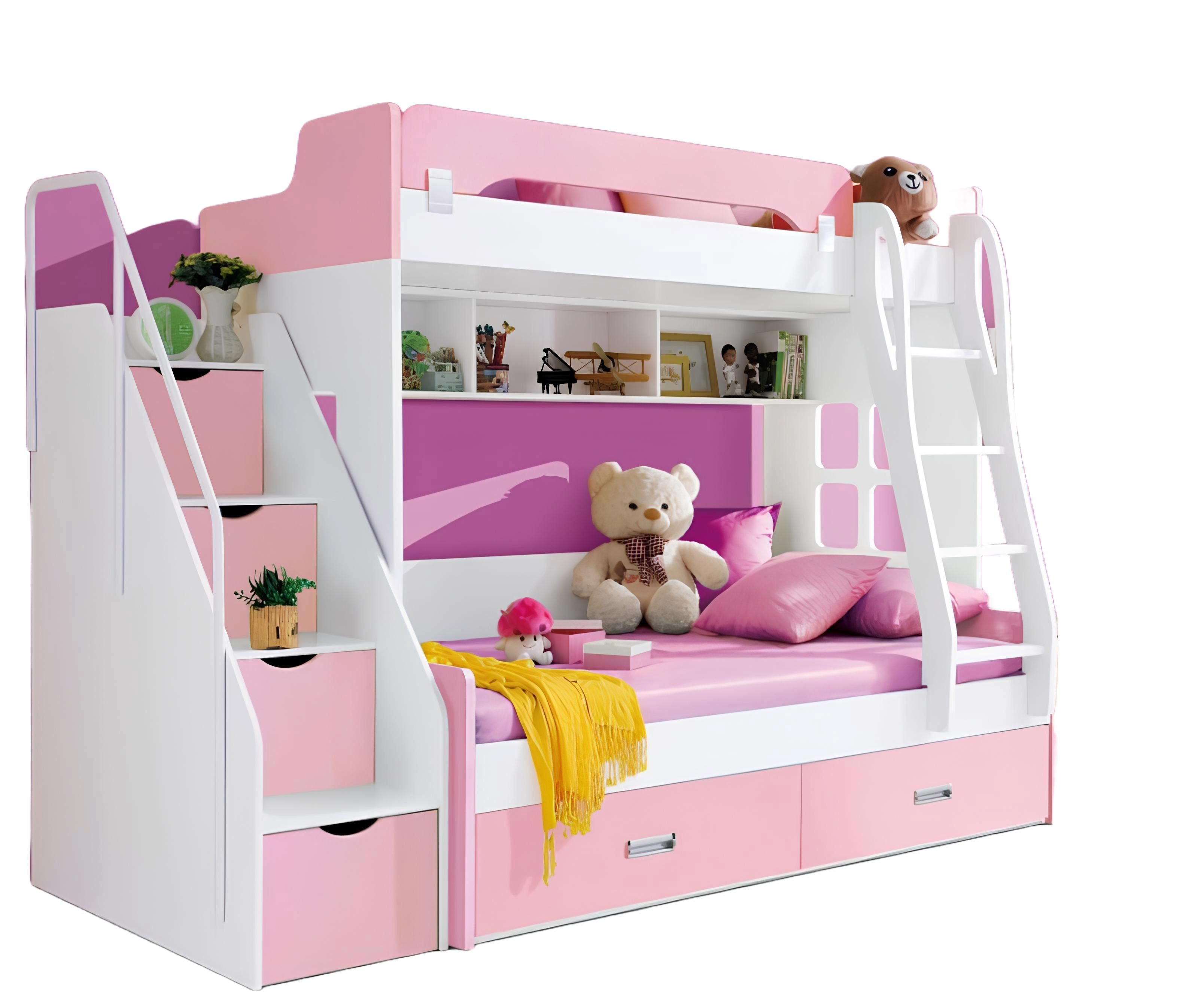 Xlmoebel Etagenbett Holz Doppelstockbett für Kinder in Rosa mit modernem Design (Kinderbett), Hergestellt in Europa