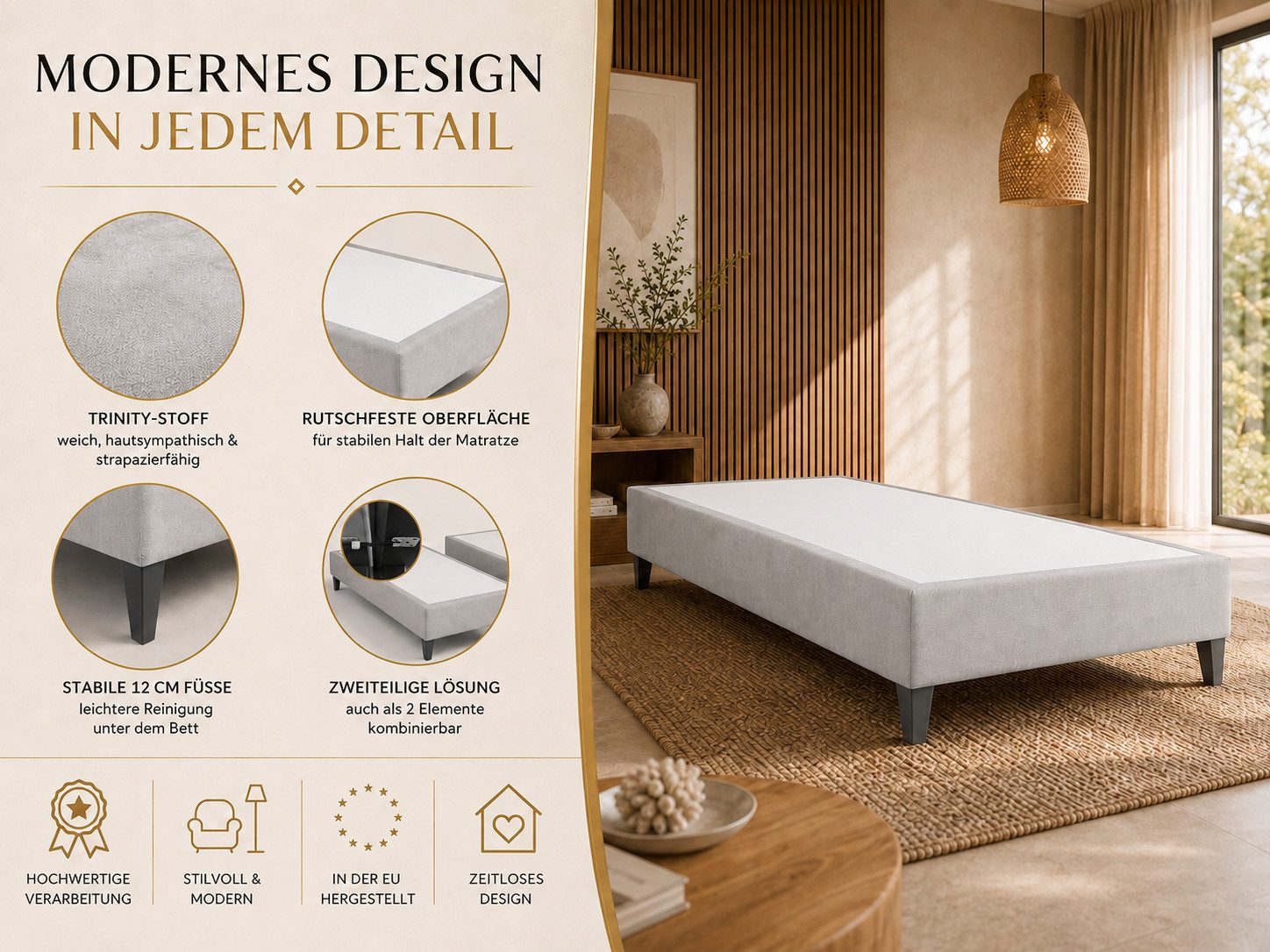 Best for Home Boxspringbett Trinity Einzel-Boxspringbett mit stabilem Rahmen und elegantem Design (Seniorenbett, Matratze, Jugendbett, Kinderbett, 70x200 80x200 90x200 100x200 cm), Komfortbett, Boxspringgestell, TOP Preis-Leistungs-Verhältnis